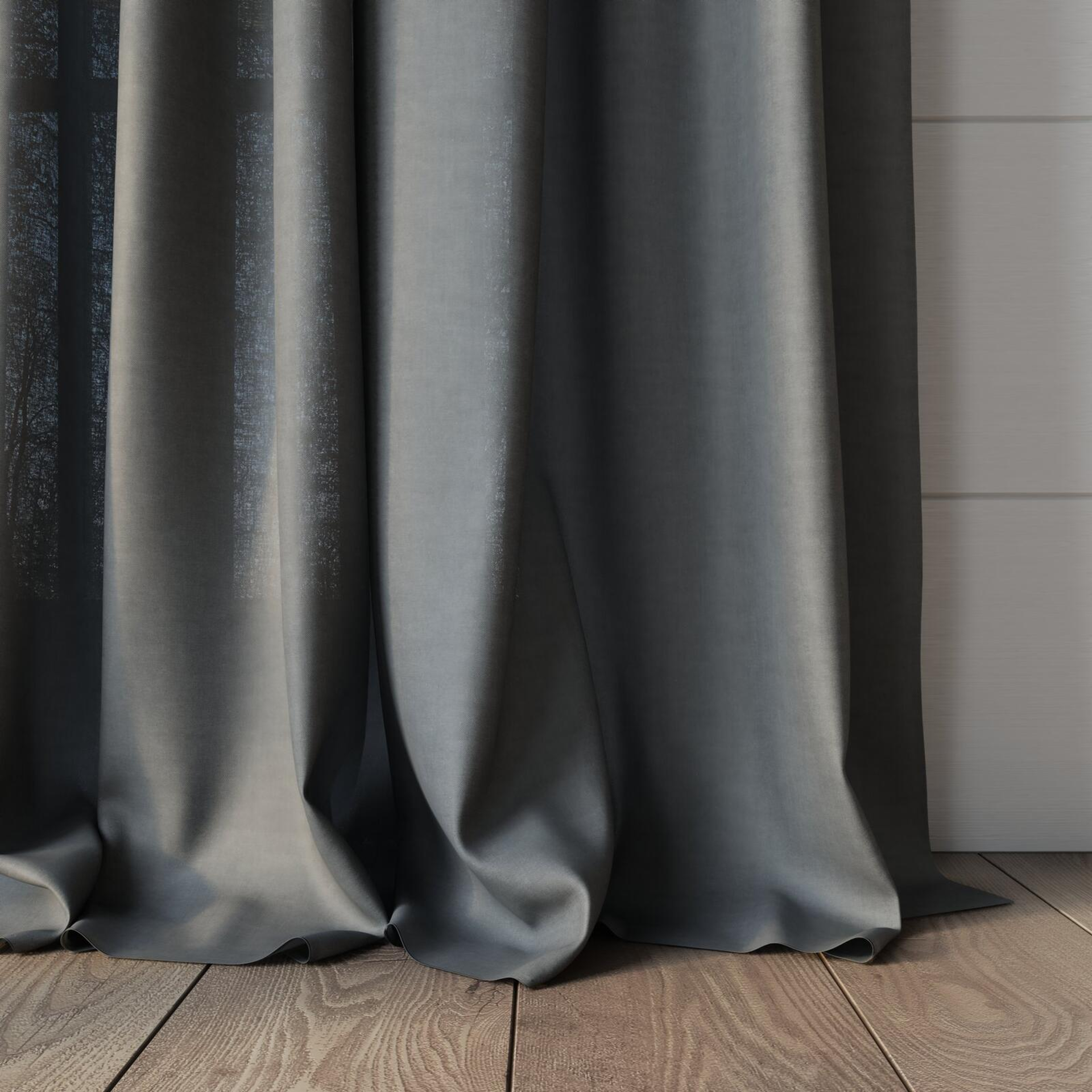 Bottom view of Arcadia Slate, puddled, on curtain rod