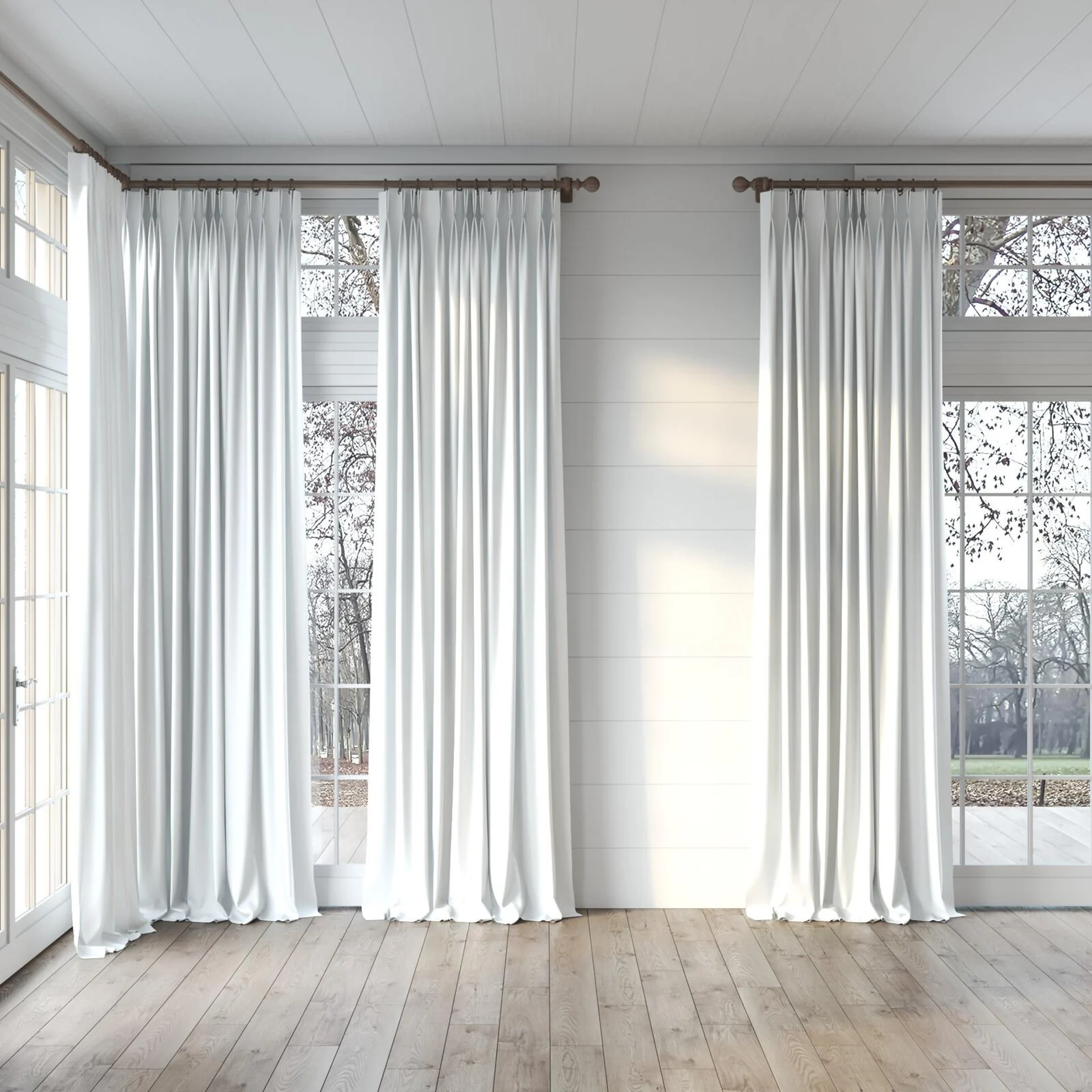 Full view of Grove Snow, puddled, on curtain rod