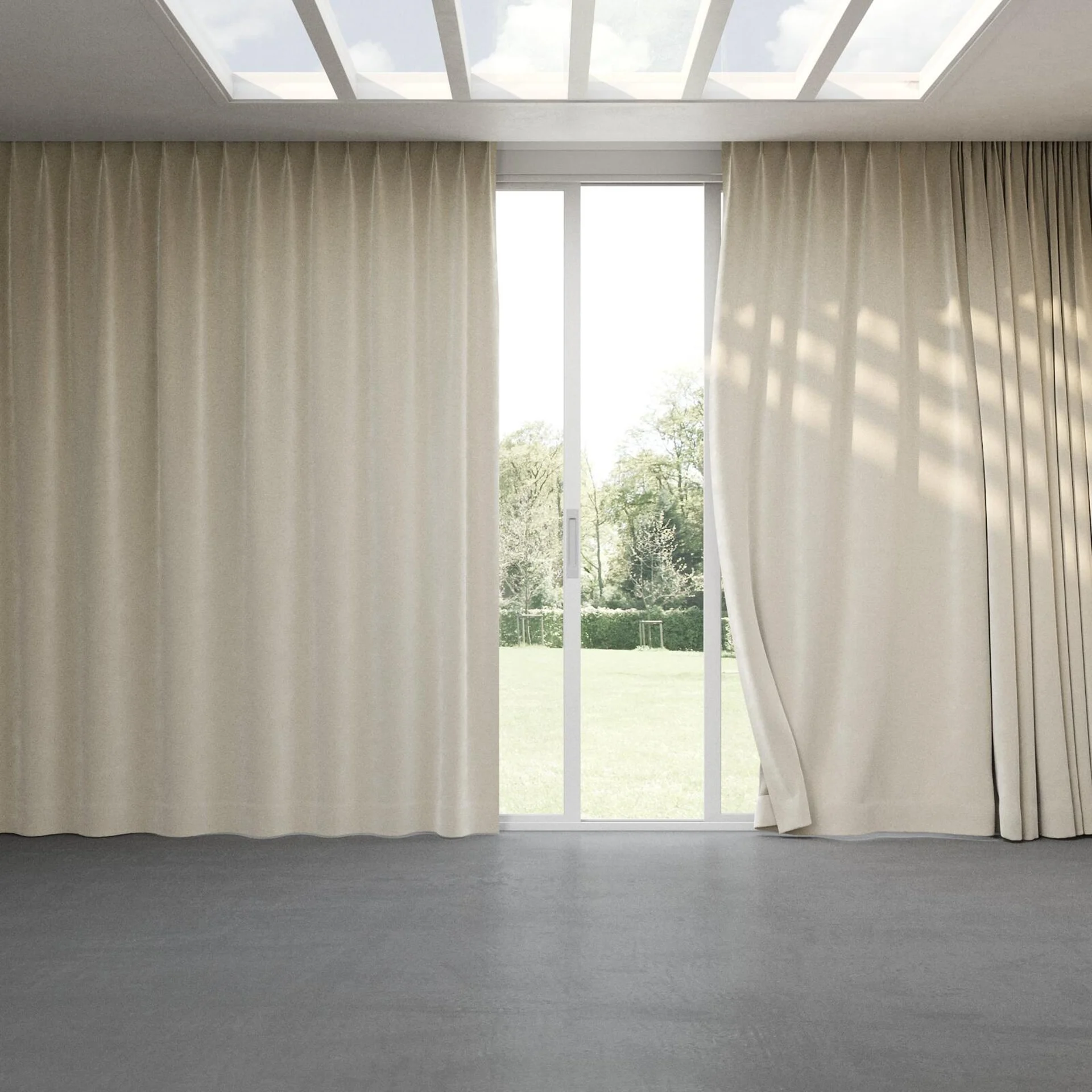 Full view of Geneva Feather, pinch pleat