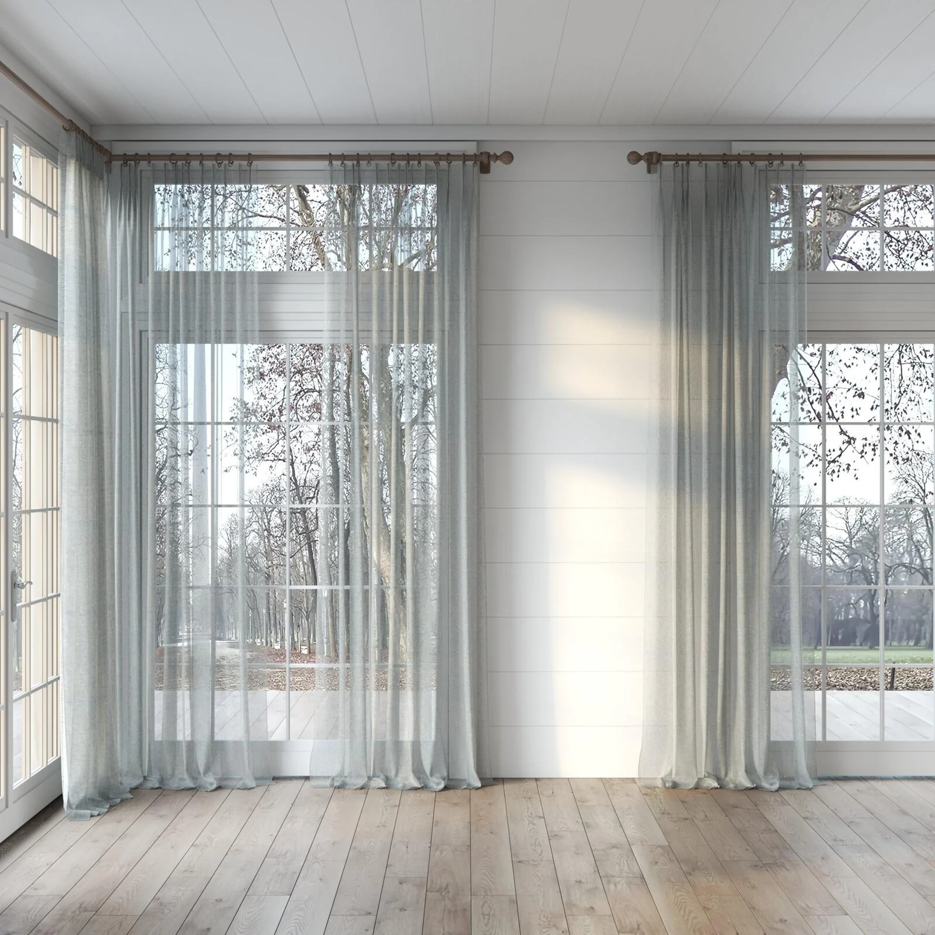 Full view of Pure Linen Liquorice, puddled, on curtain rod