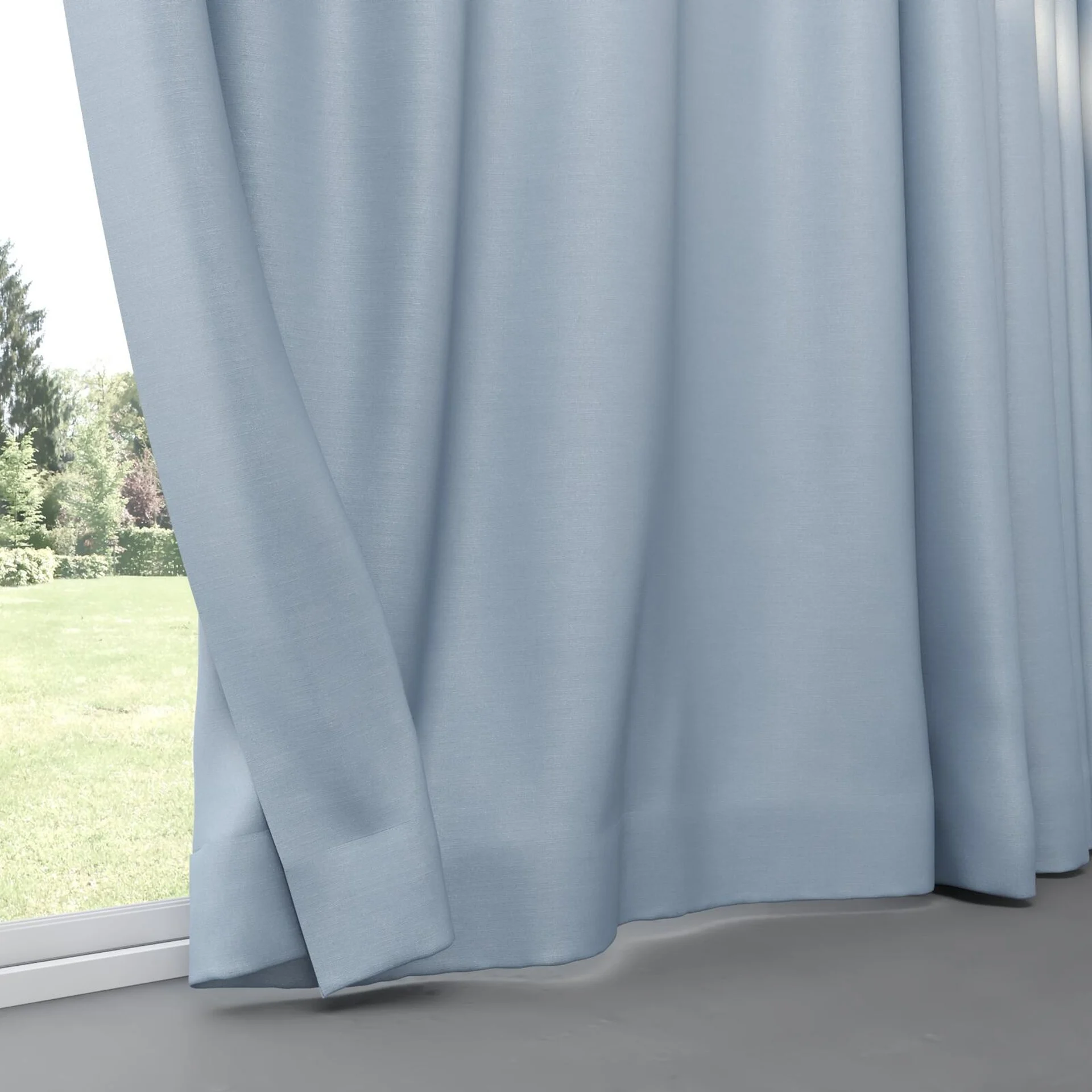 Bottom view of Hastings Sky Blue, pinch pleat