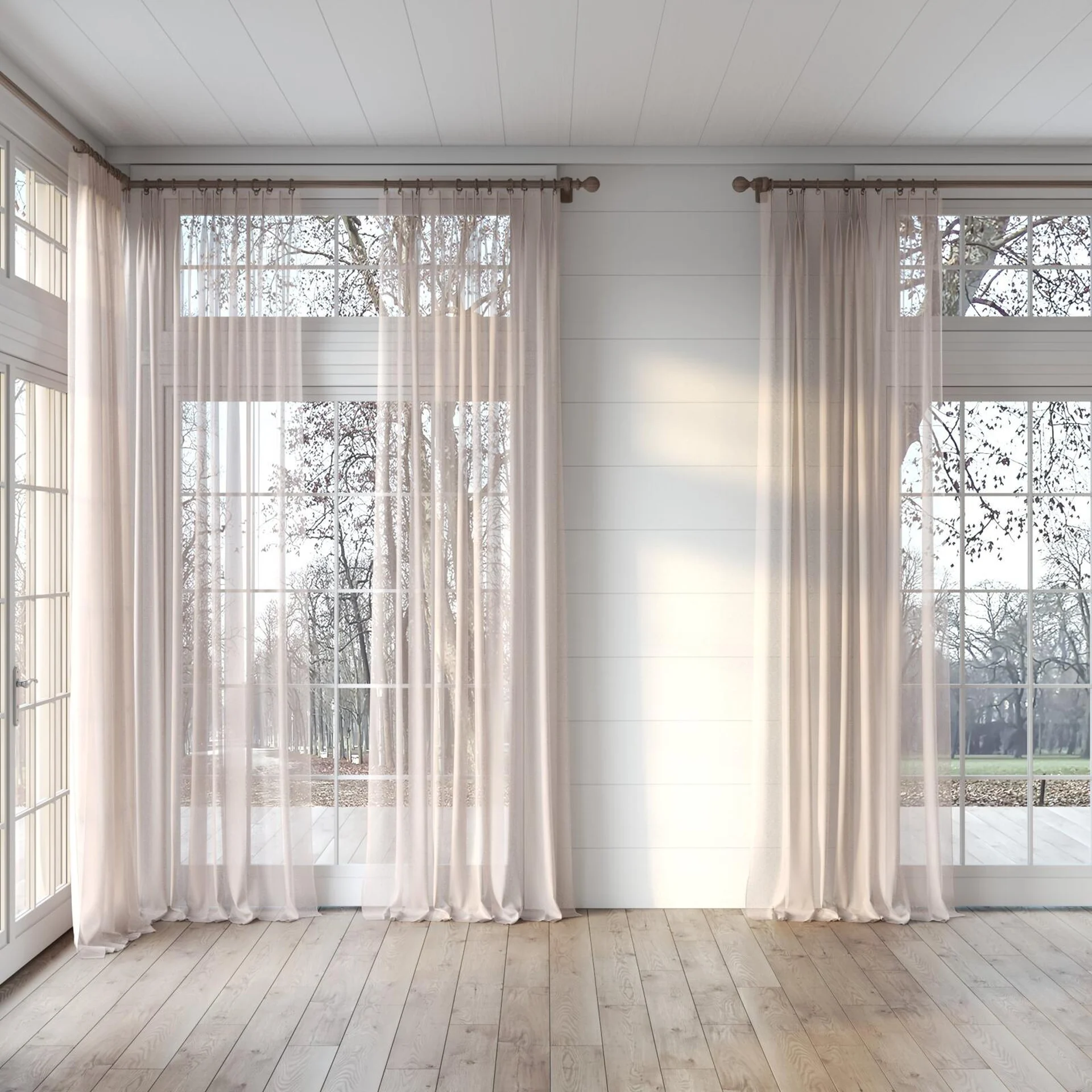 Full view of Cavalier Blush, puddled, on curtain rod