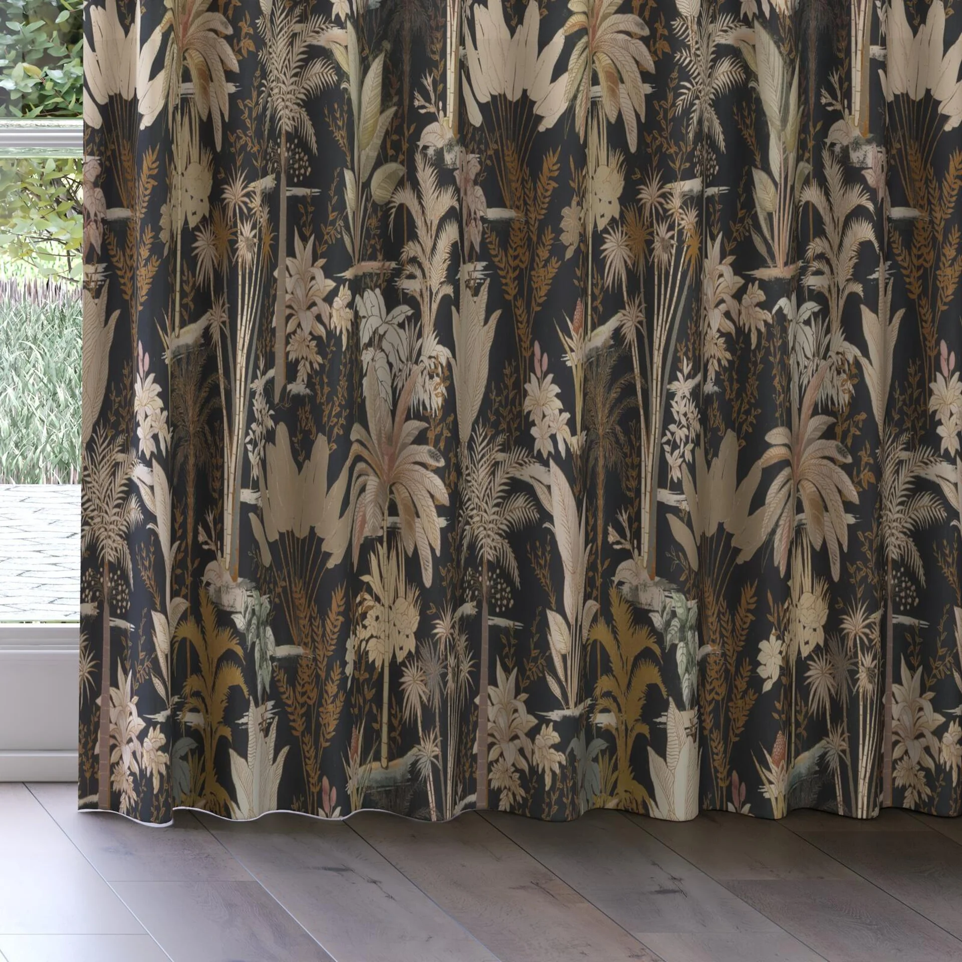 Bottom view of Paloma Midnight, on curtain rail