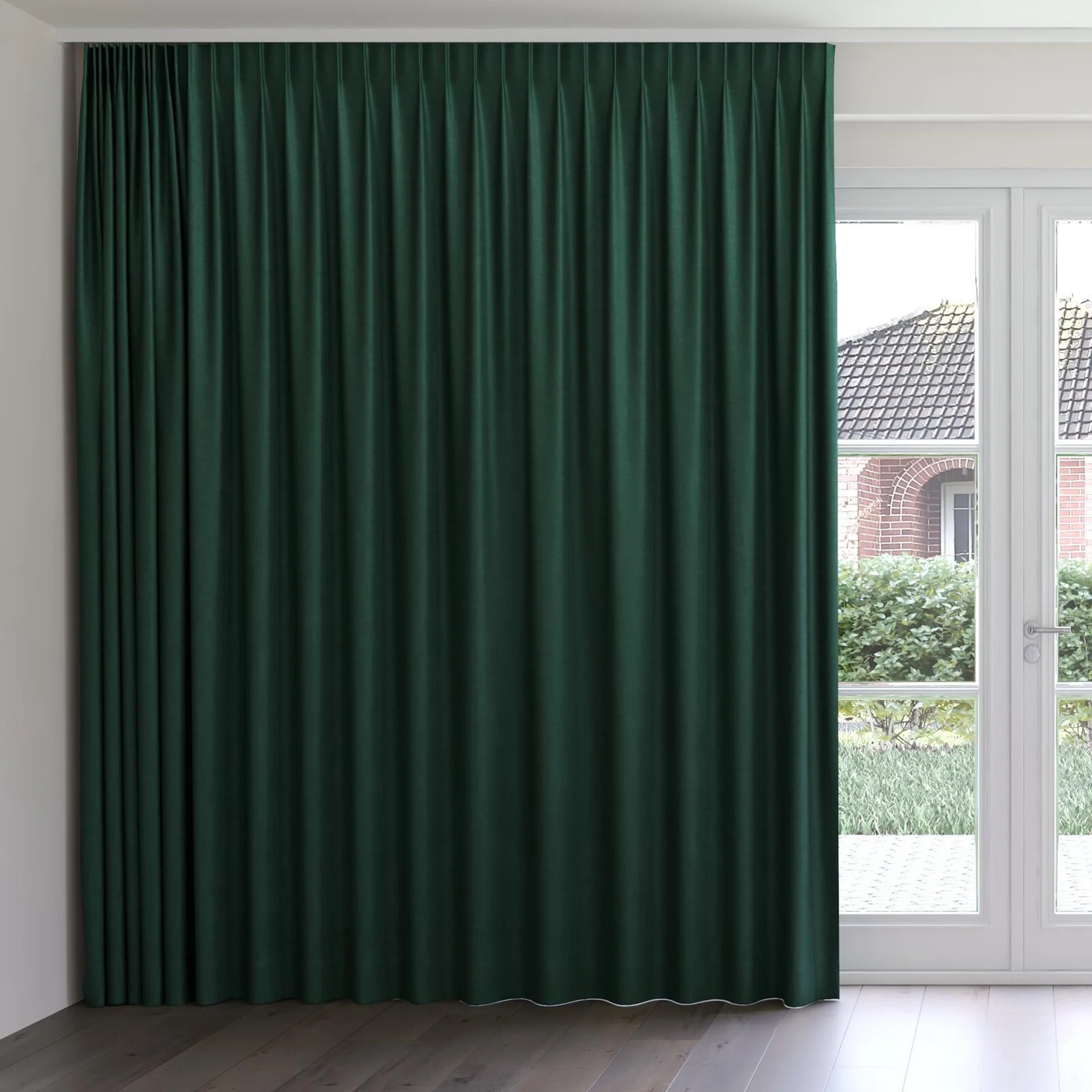 Front view of Drama Bottle, on curtain rail