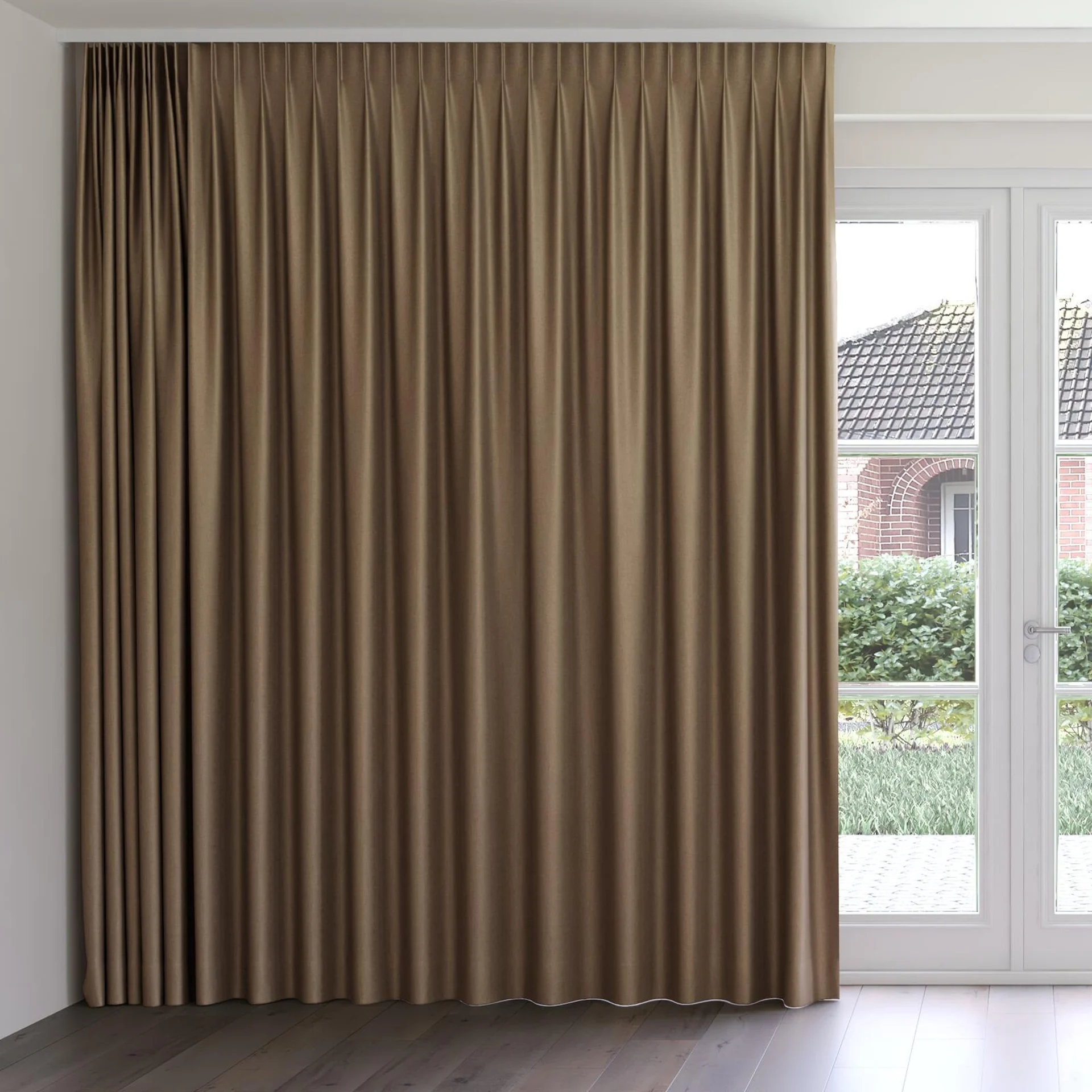 Front view of Matrix Cacao, on curtain rail