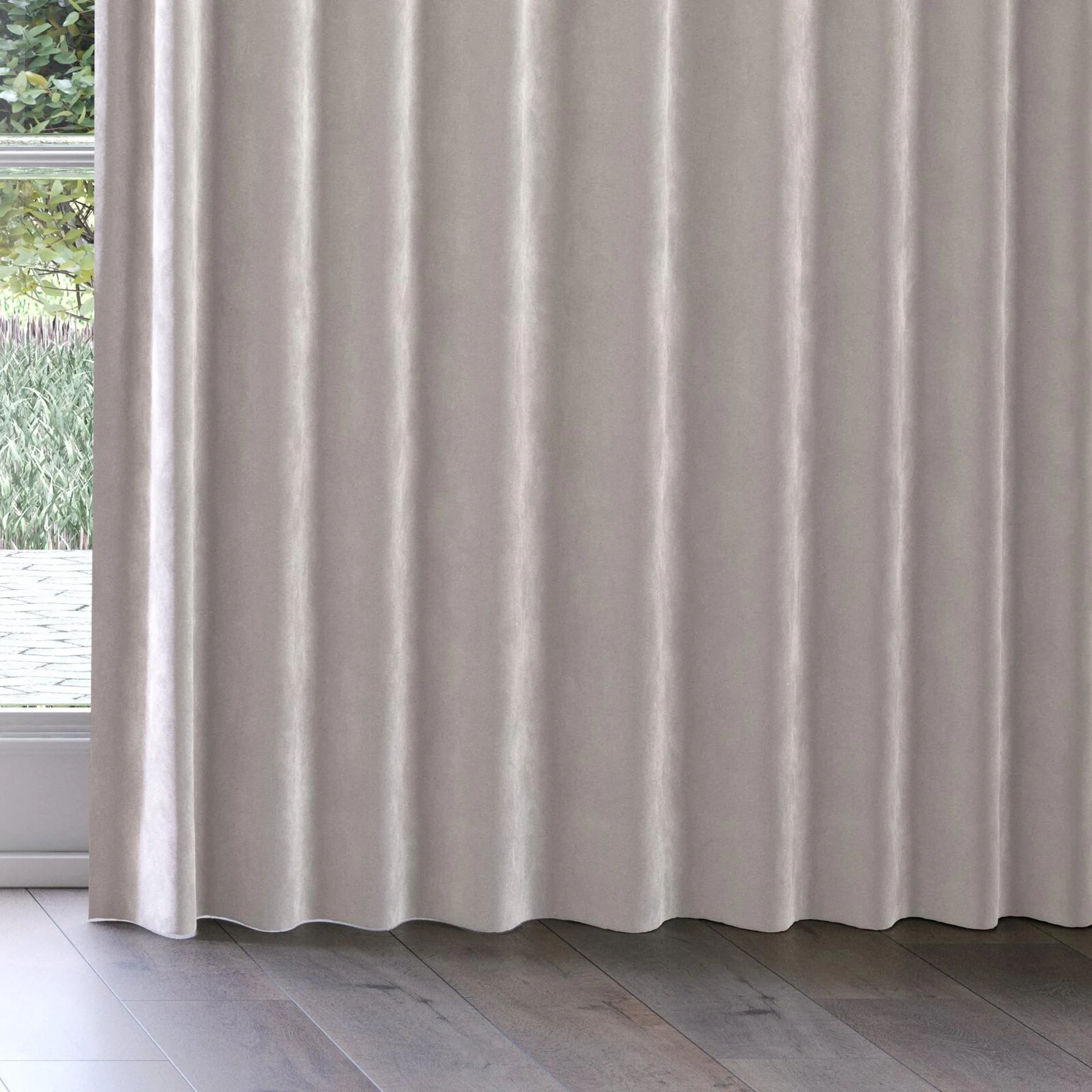 Bottom view of Lux Velvet Aluminium 8701, on curtain rail