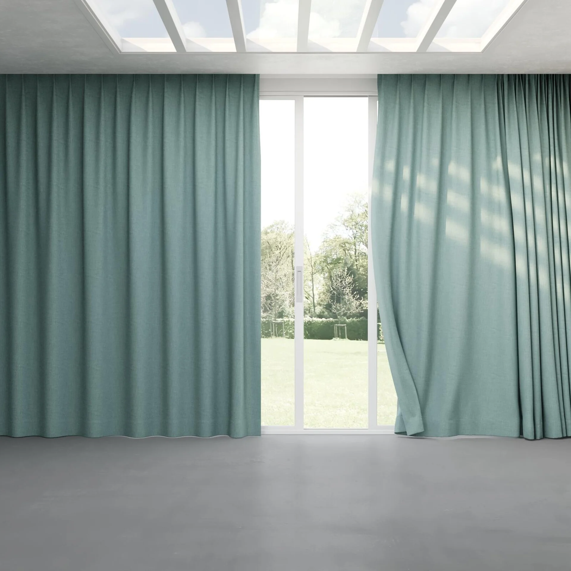 Full view of Mauritius Aqua, pinch pleat