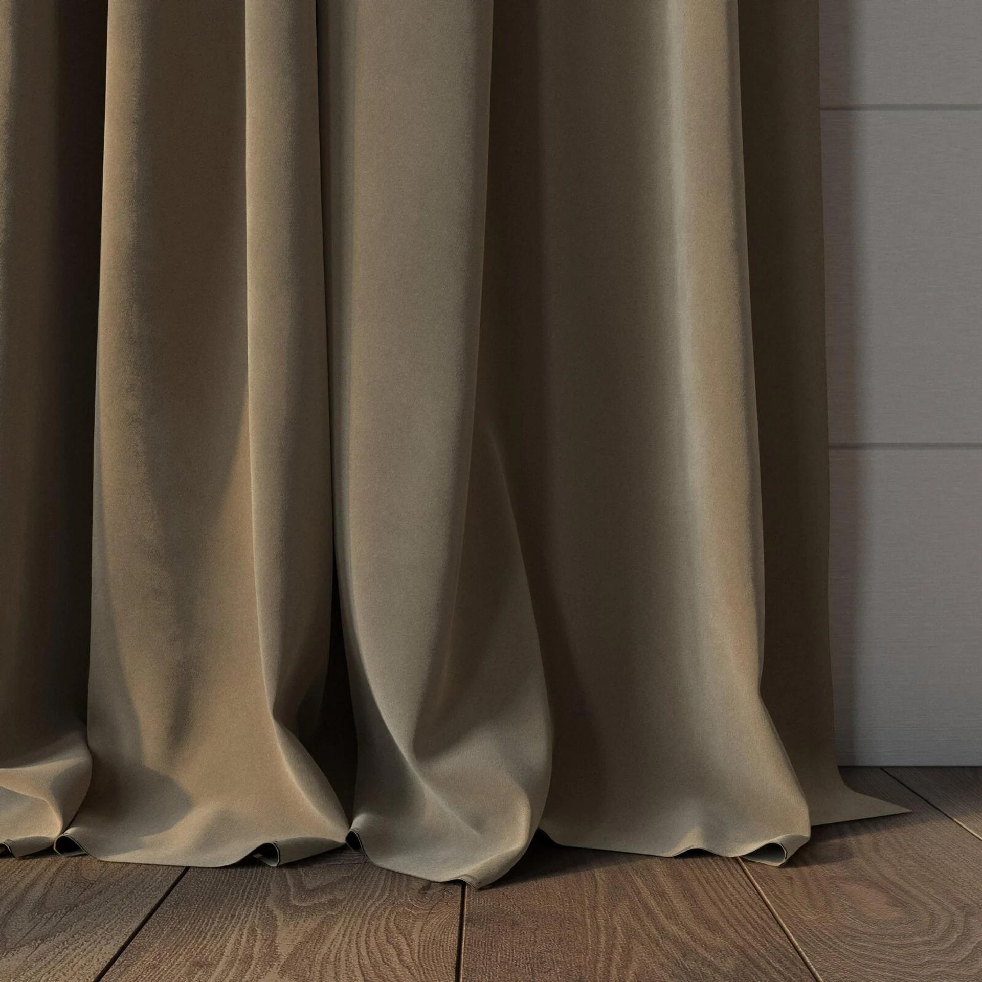 Bottom view of Verbier Dune, puddled, on curtain rod