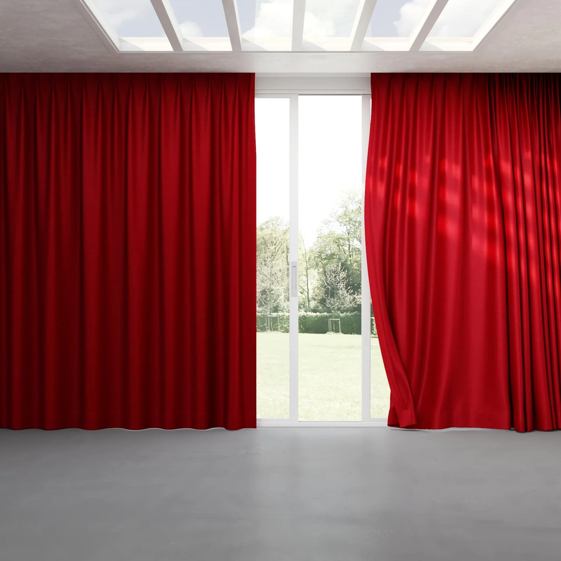 Full view of Drama Cherry, pinch pleat