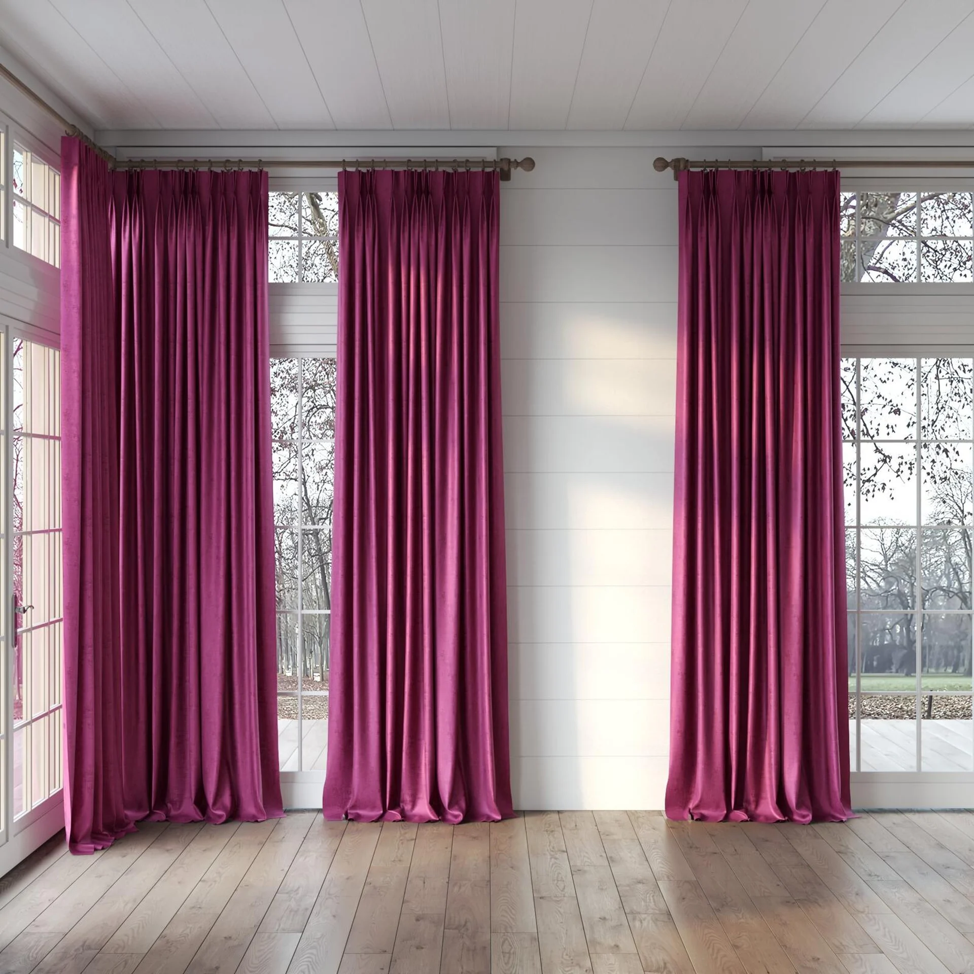 Full view of Gloria Peony, puddled, on curtain rod