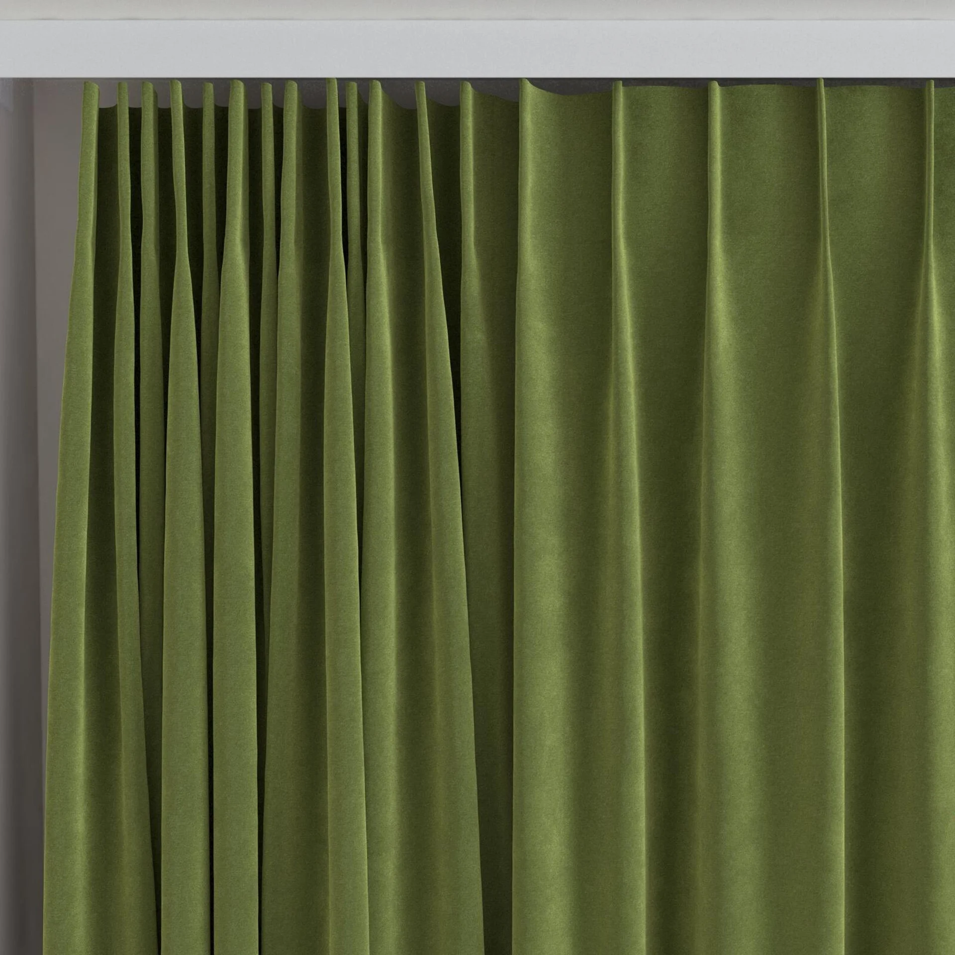 Top view of Lux Velvet Olive 8118, on curtain rail