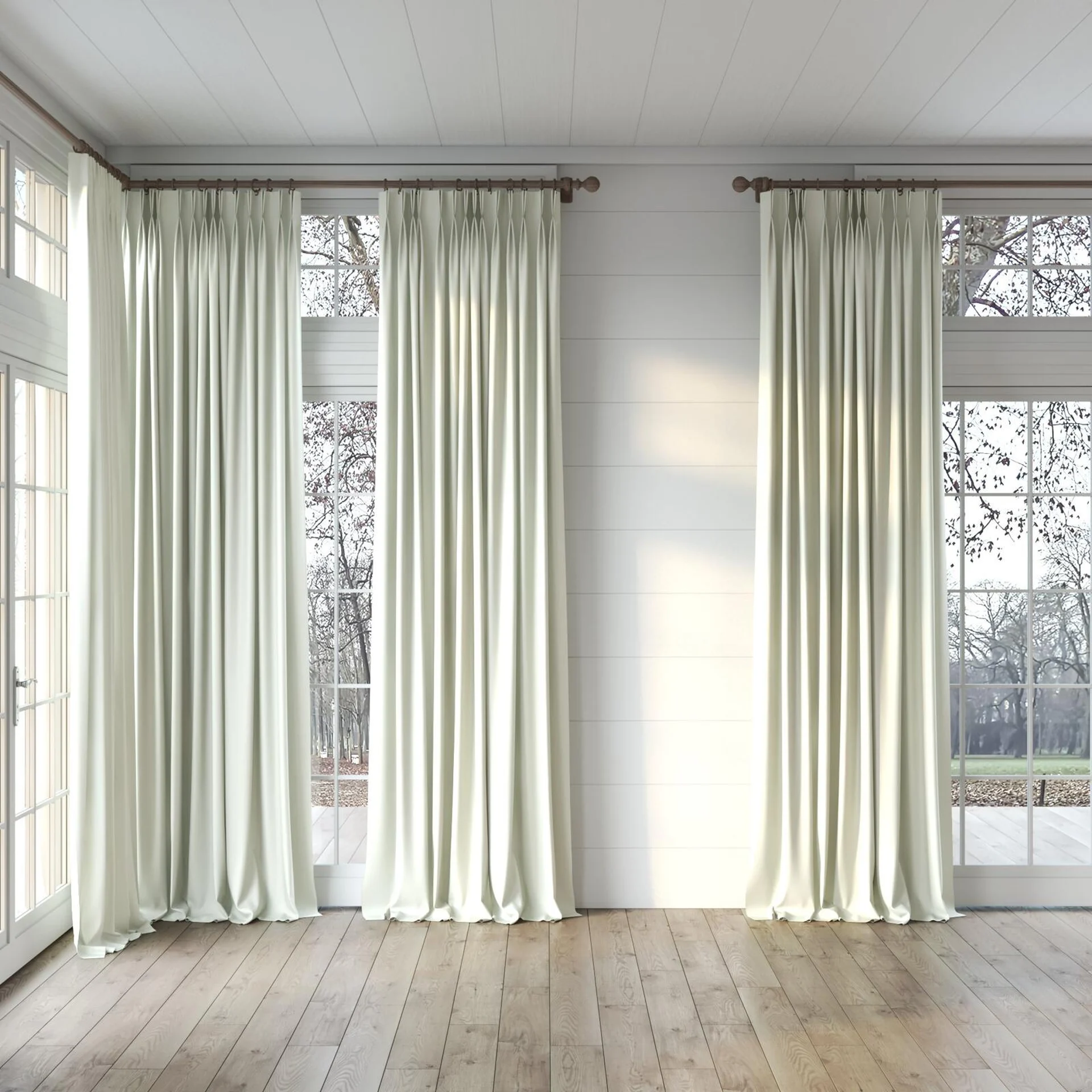 Full view of Kidglove Cream, puddled, on curtain rod