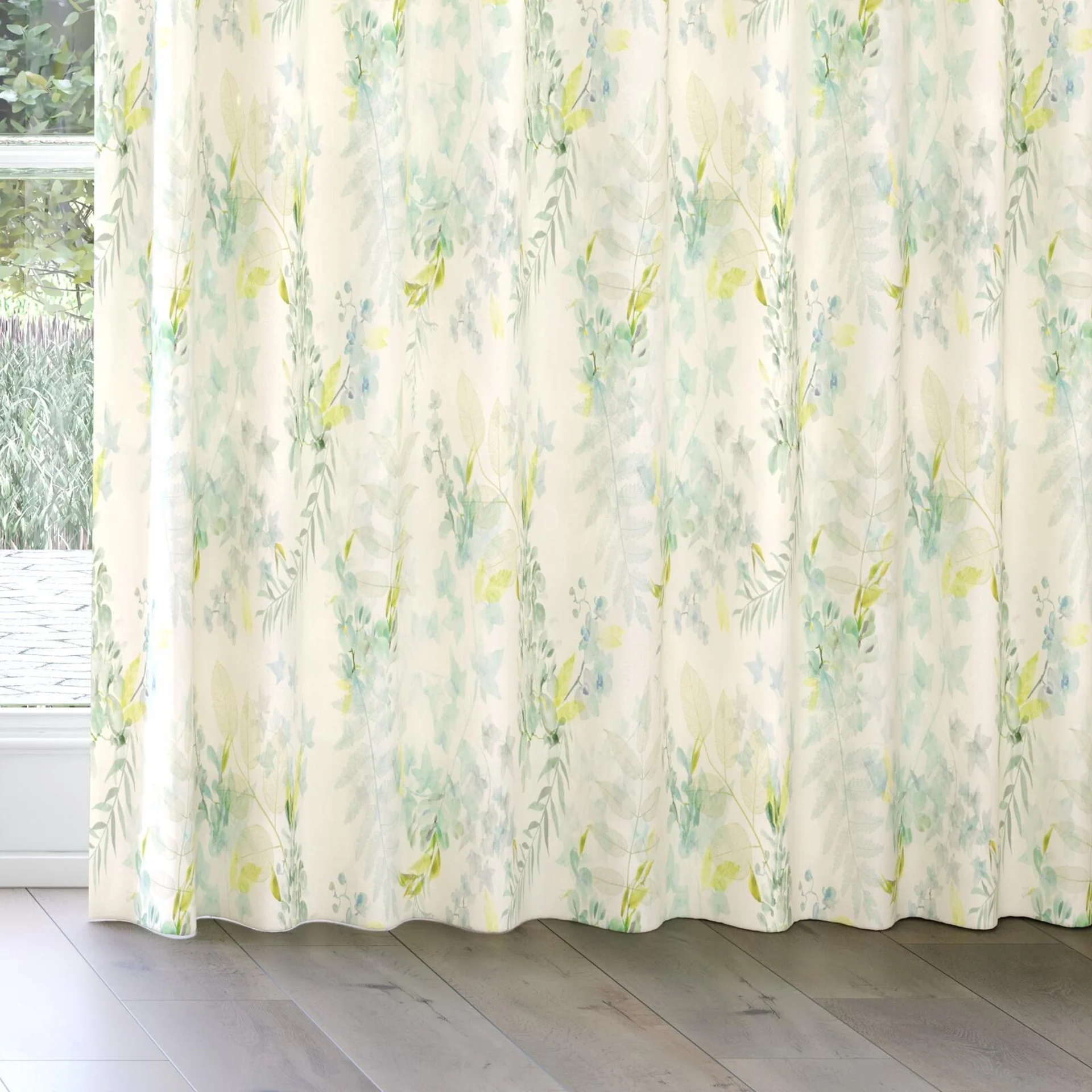 Bottom view of Plumeria Oasis, on curtain rail