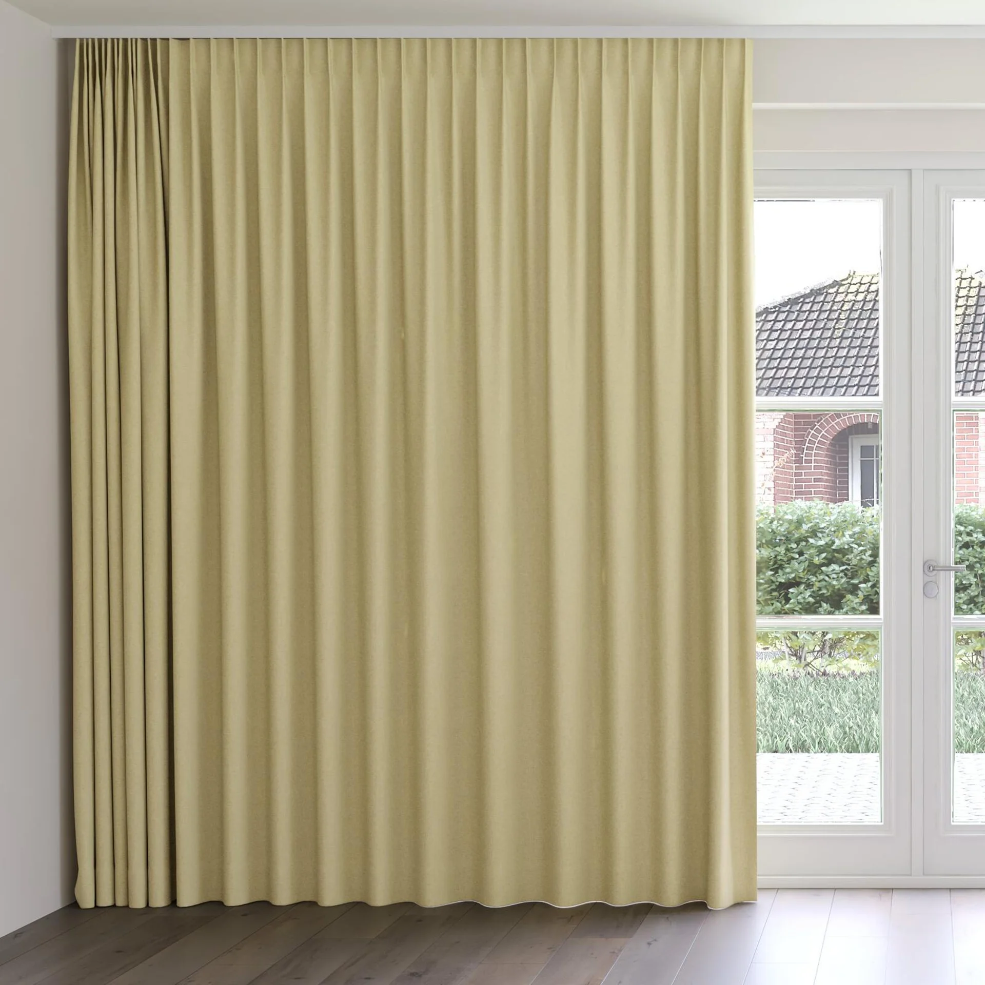Front view of Envoy 2 Pear 320cm, on curtain rail