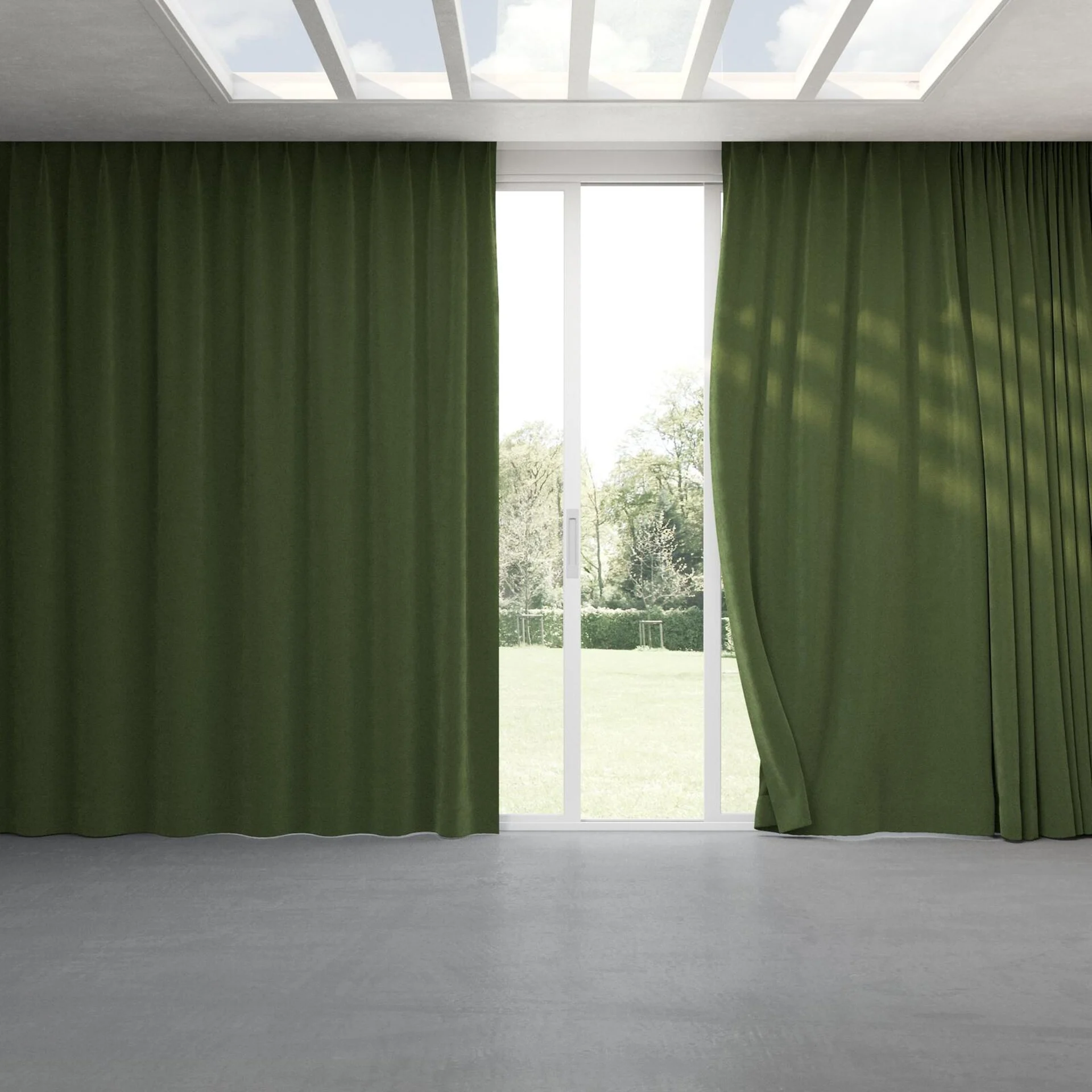Full view of Lux Velvet Forest 8104, pinch pleat