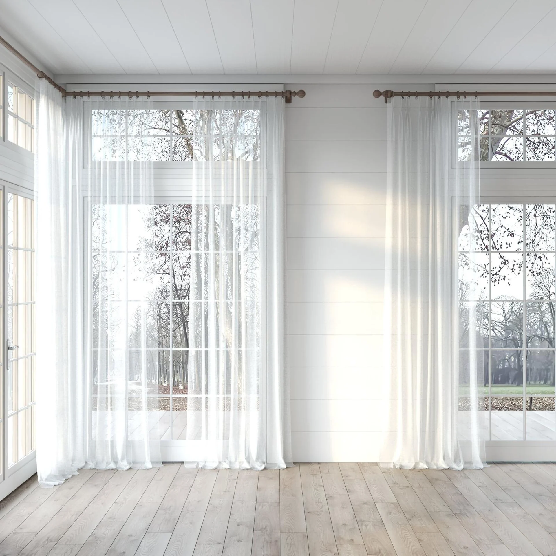 Full view of Pure Linen Wool, puddled, on curtain rod