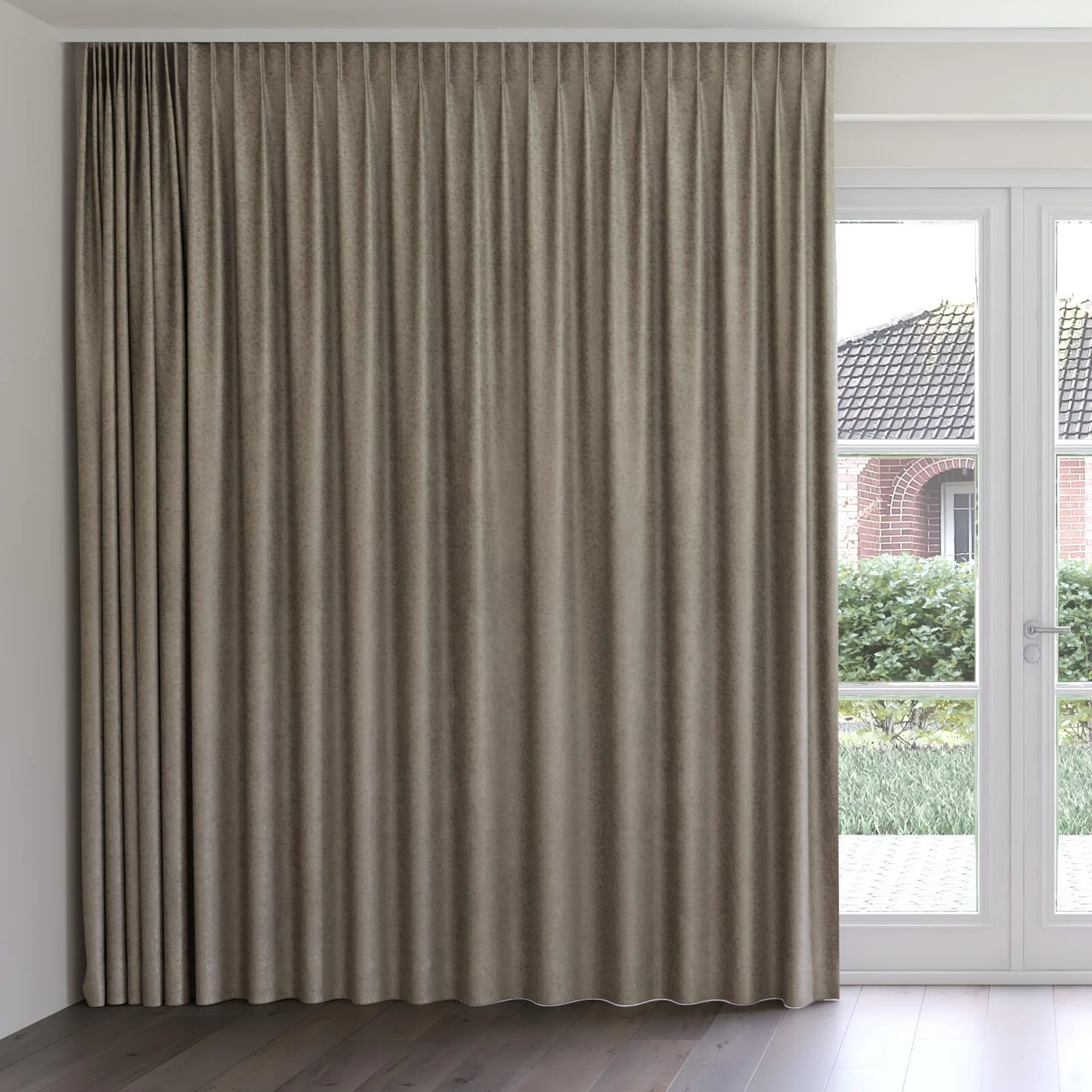 Front view of Hug Chinchilla, on curtain rail