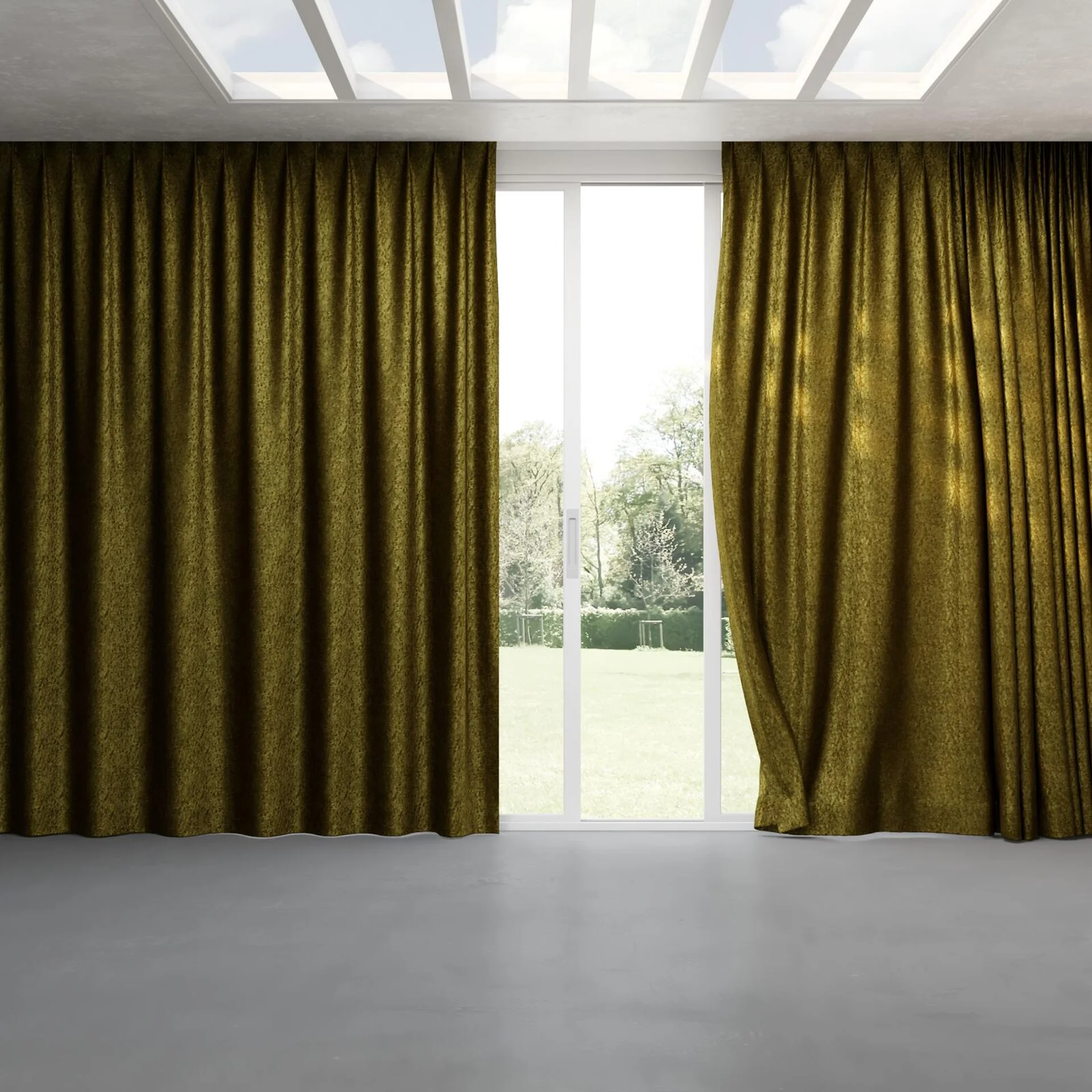 Full view of Opera Leaf, pinch pleat