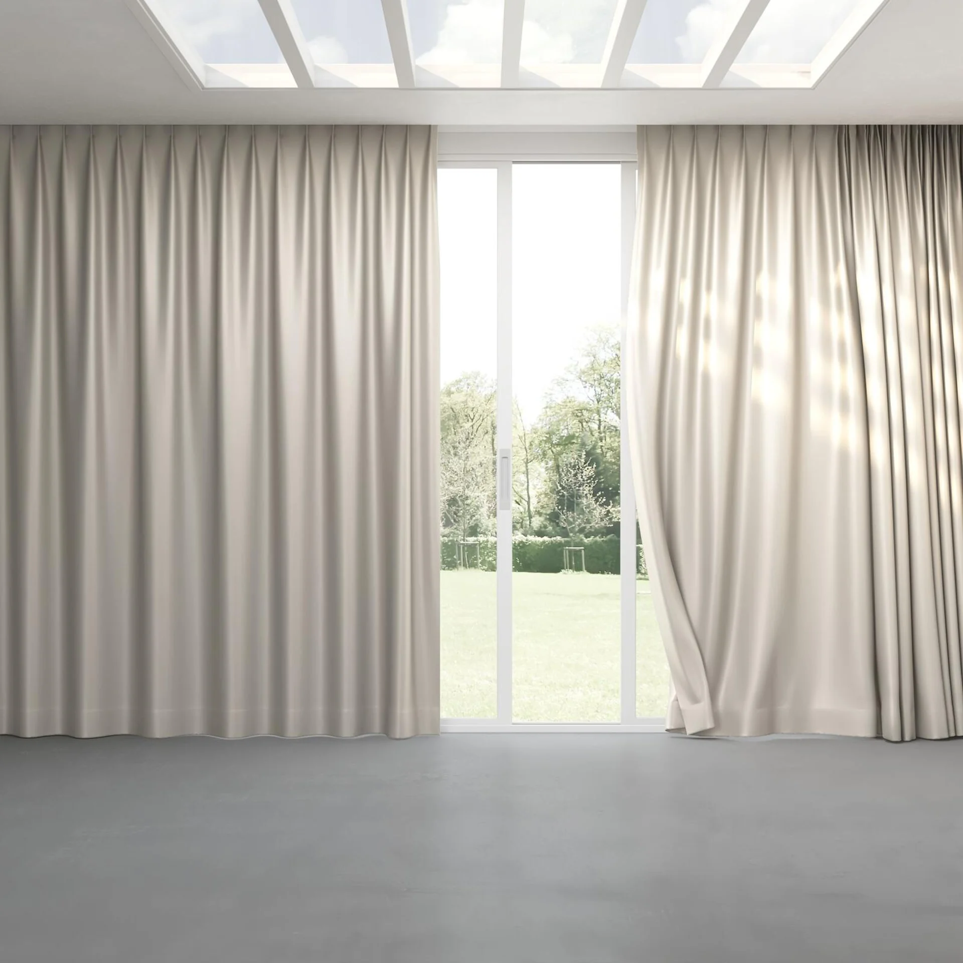 Full view of Sleek Pelican, pinch pleat