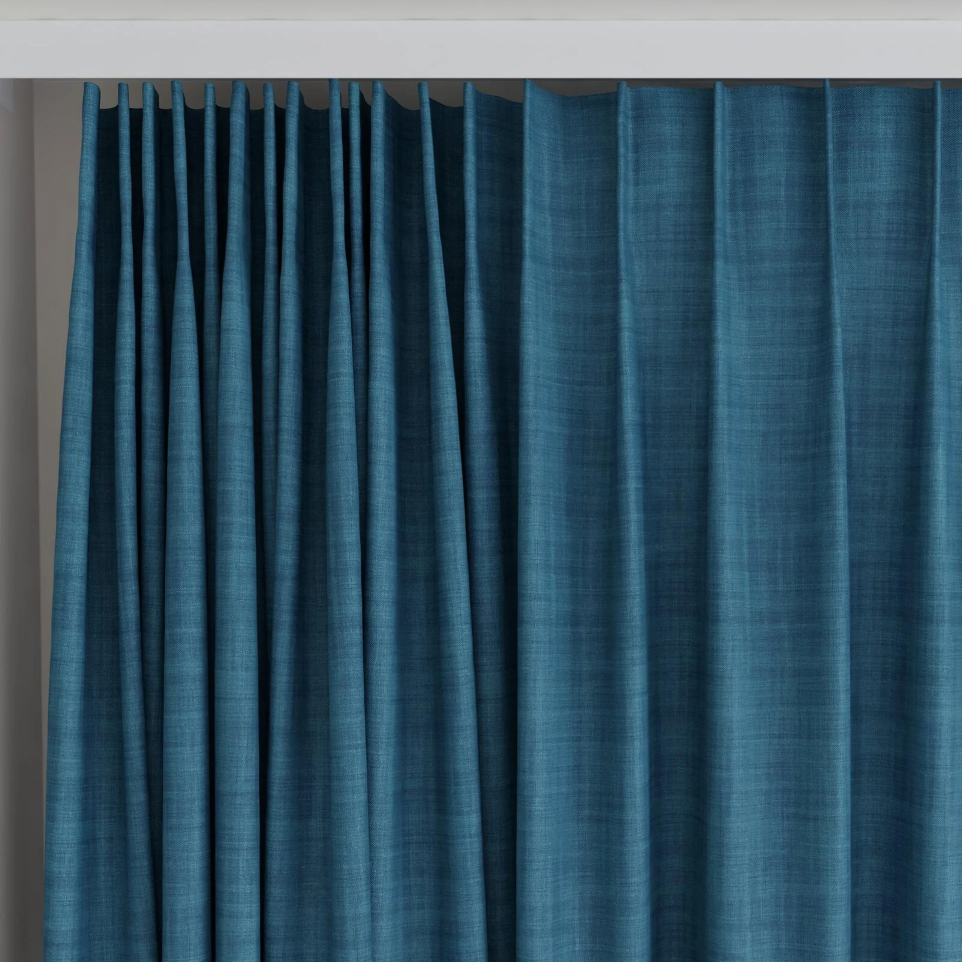 Top view of Loci Dim Out Azure, on curtain rail