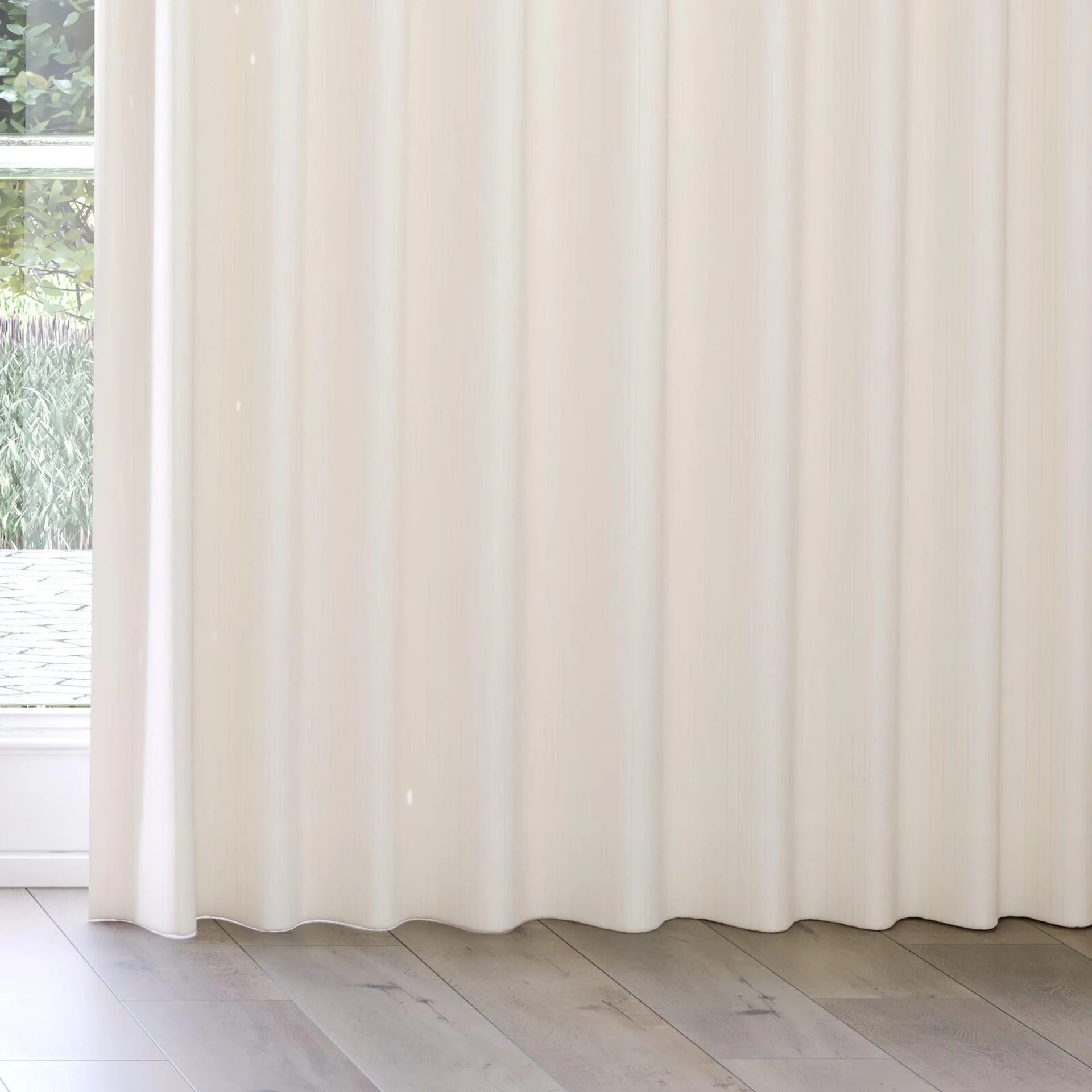 Bottom view of Cordial Cream, on curtain rail