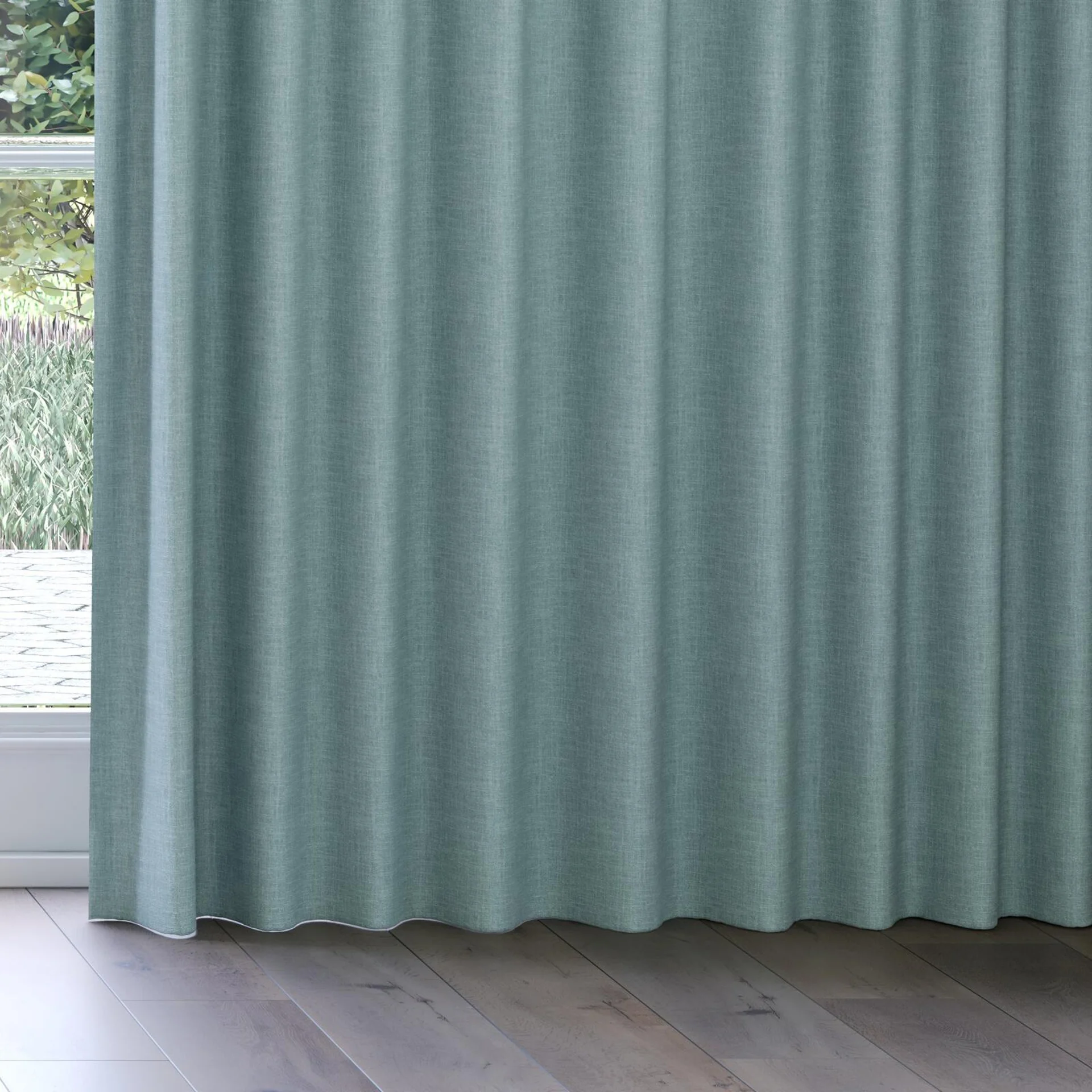 Bottom view of Mauritius Aqua, on curtain rail