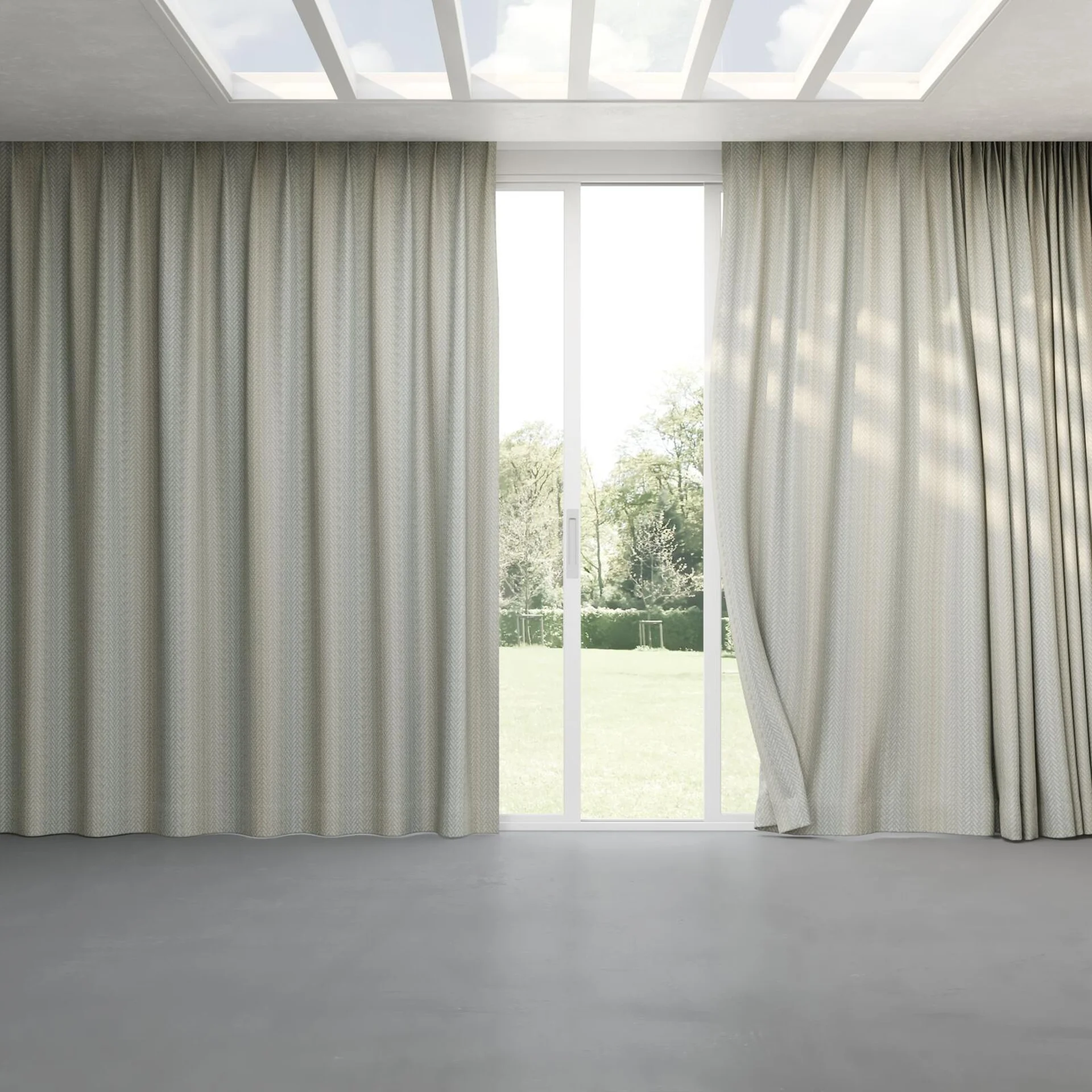 Full view of Laneway Aqua, pinch pleat