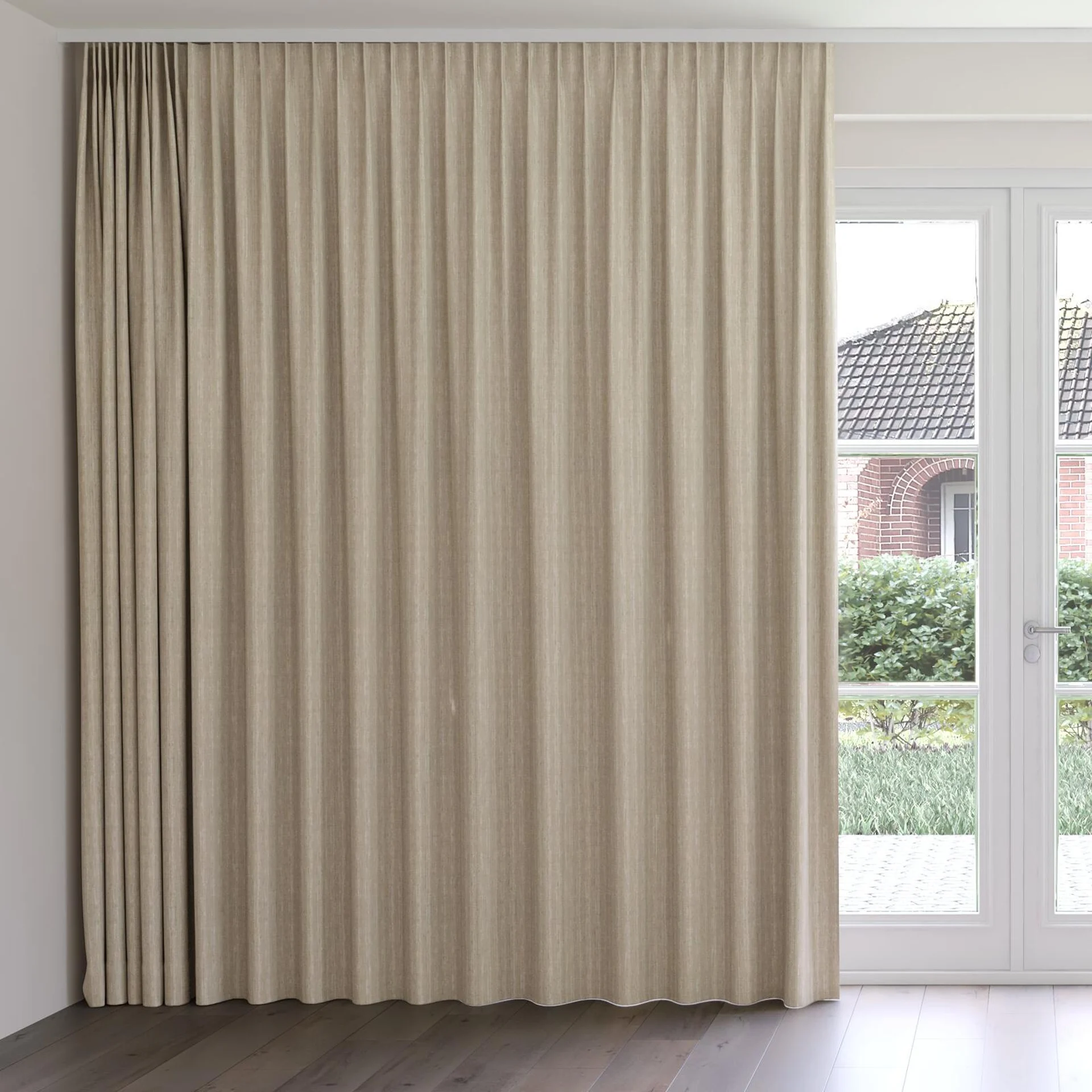 Front view of Iconic Tea, on curtain rail