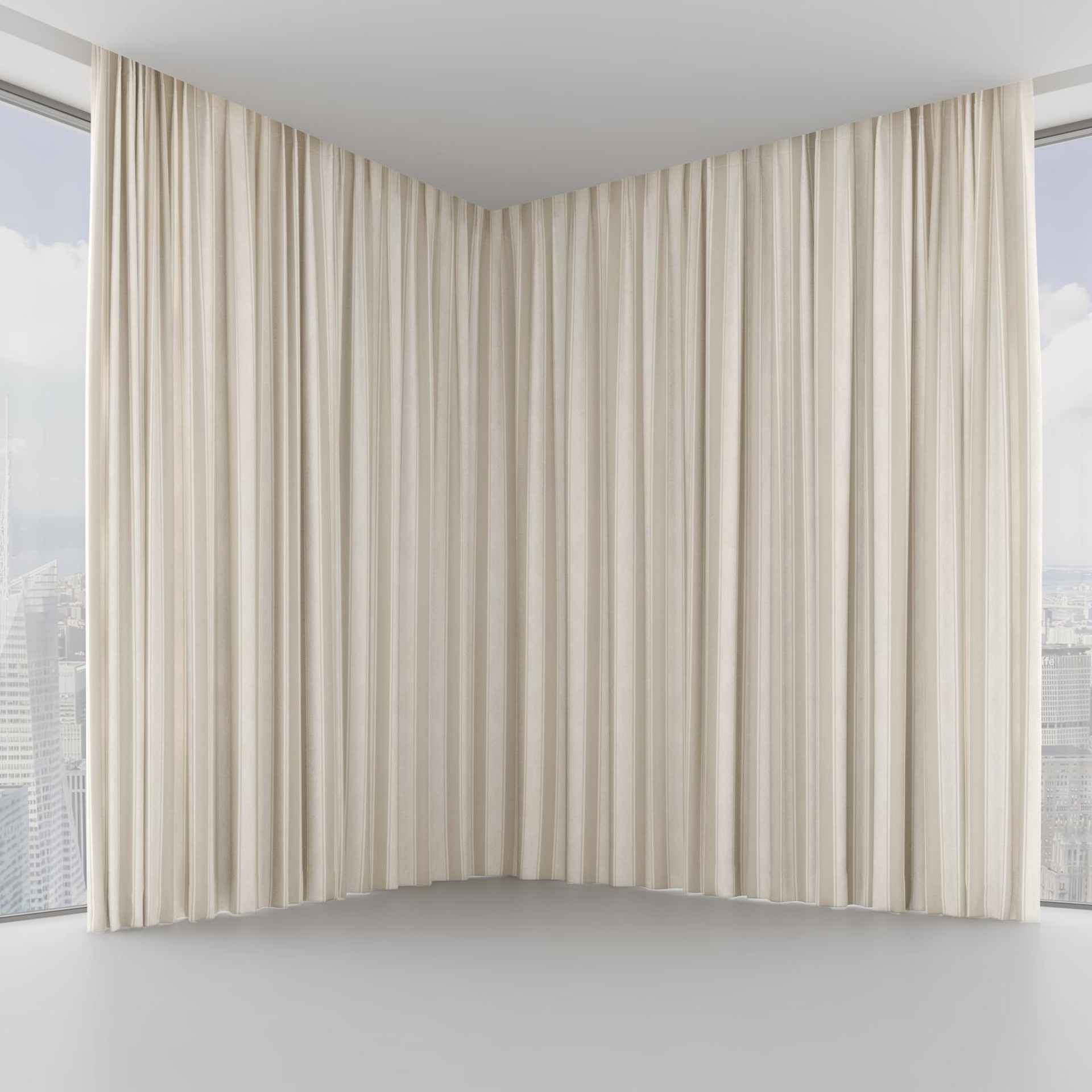 Front view of Broad Stripe Taupe, on hidden rail