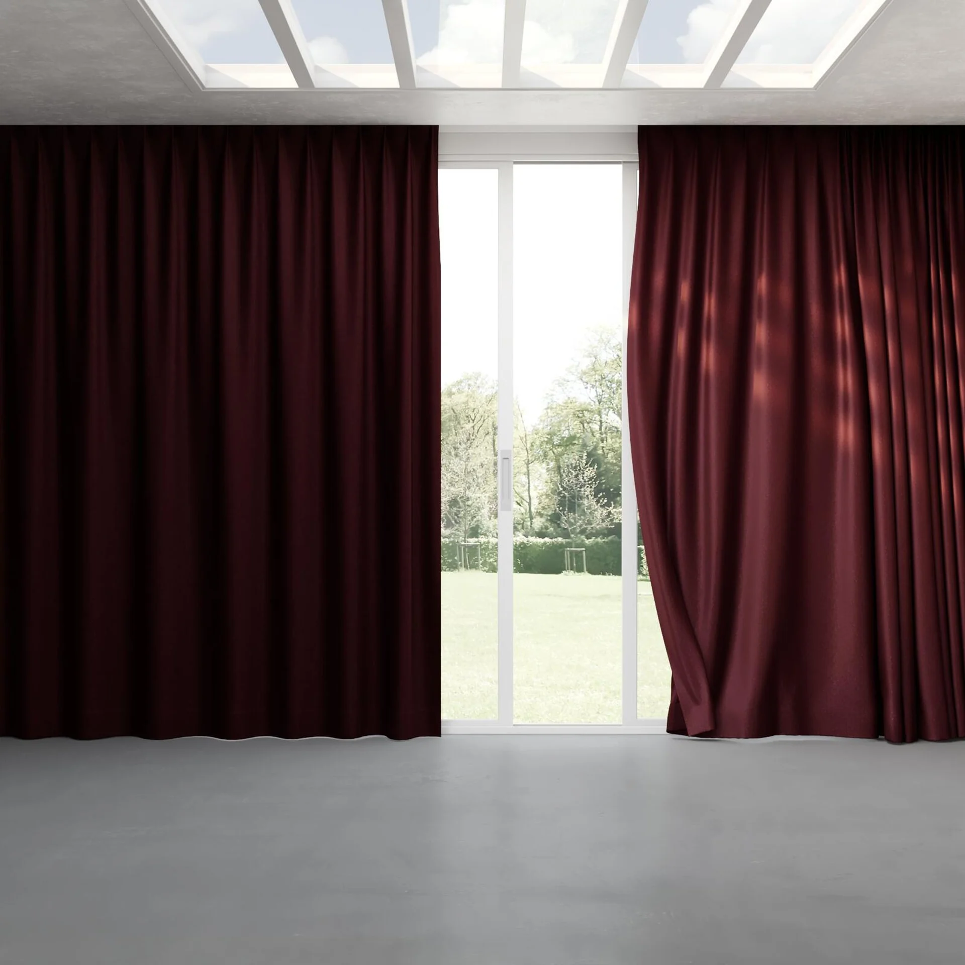 Full view of Recharge Burgundy, pinch pleat
