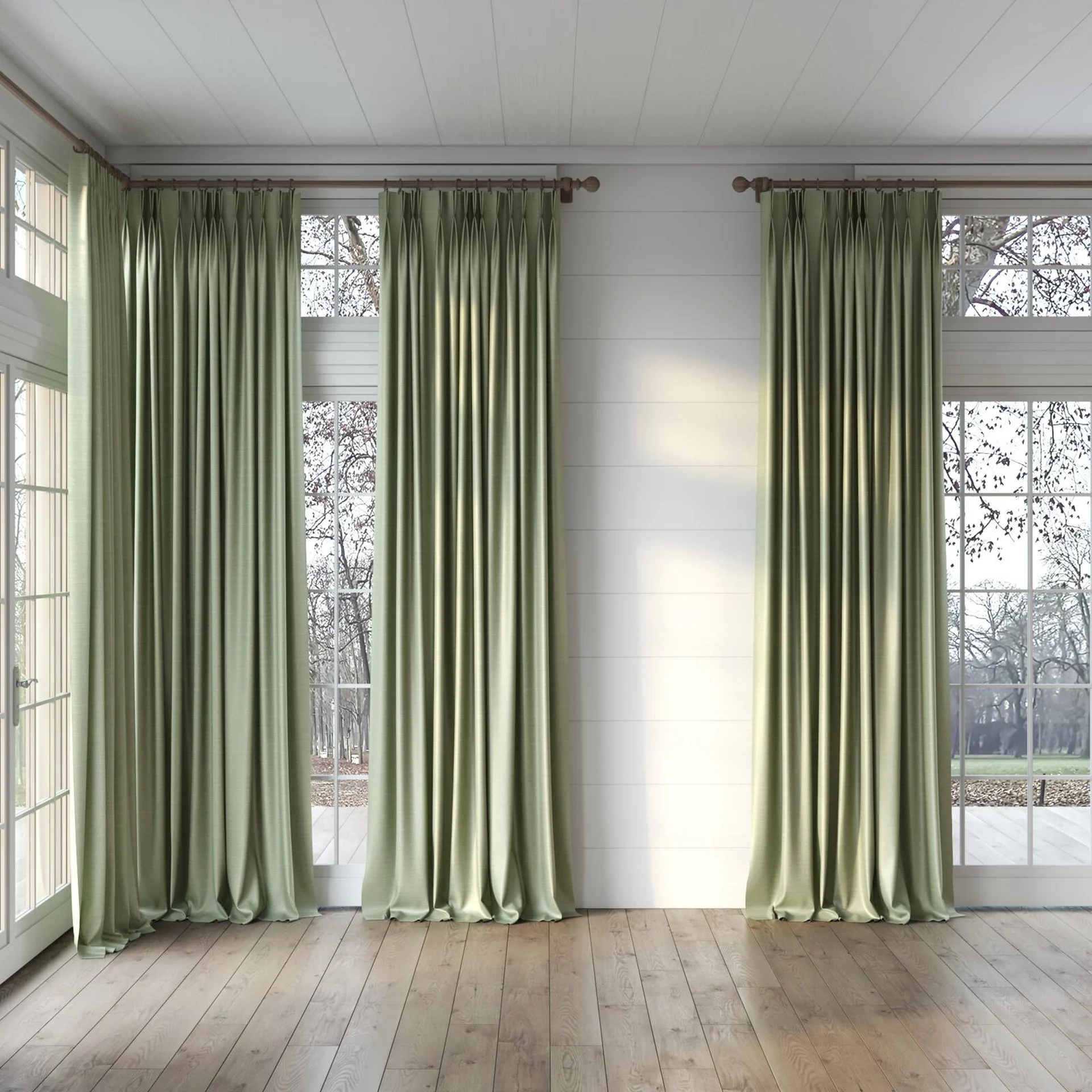Full view of Silky Sage, puddled, on curtain rod