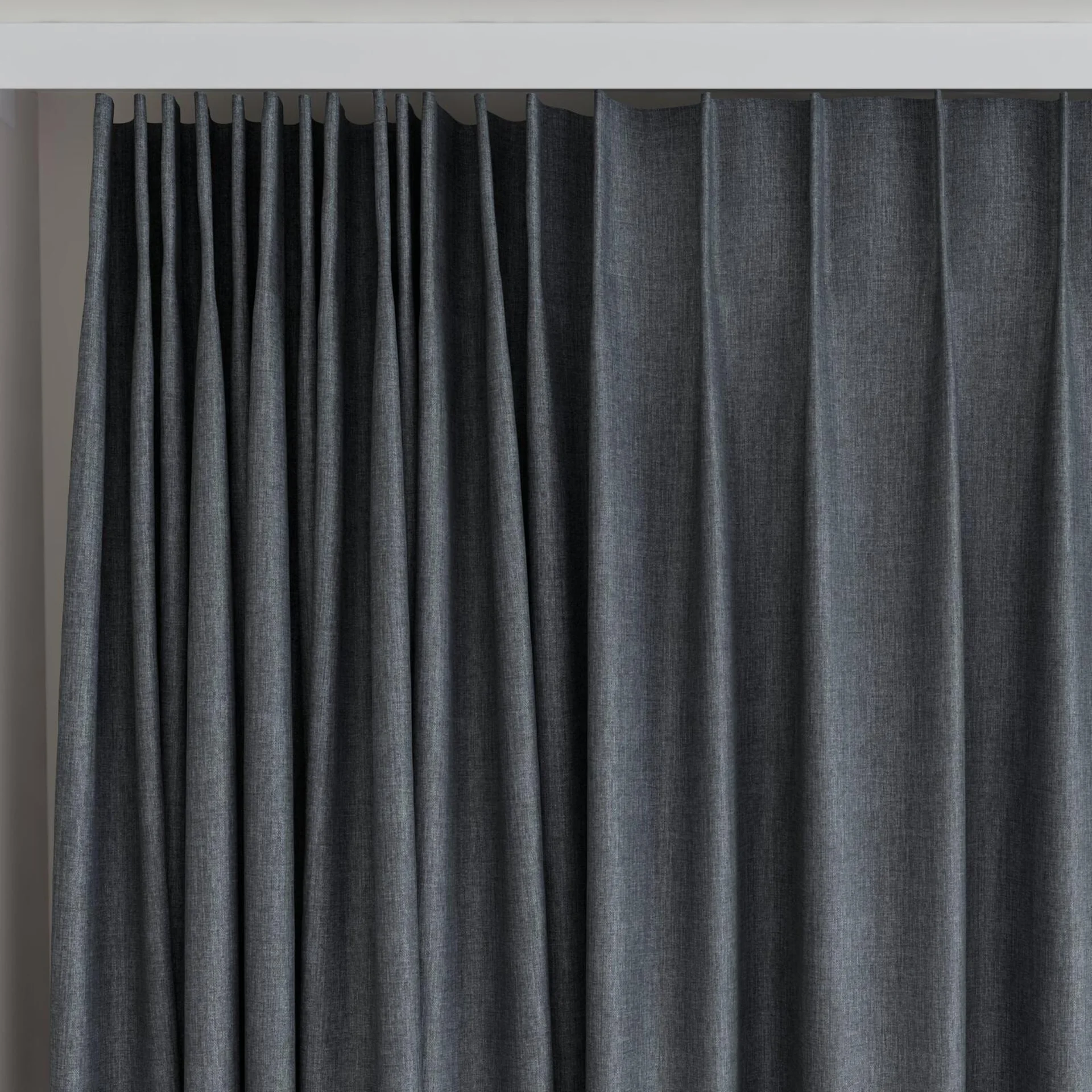 Top view of Kidglove Charcoal, on curtain rail