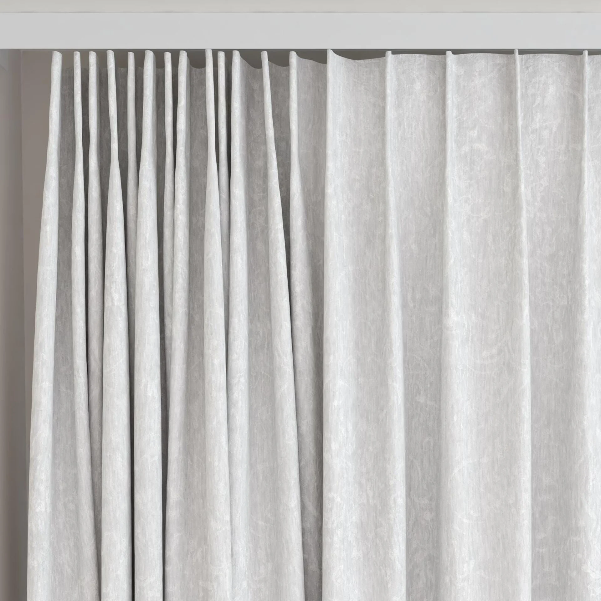 Top view of Azulejo Silver Birch, on curtain rail