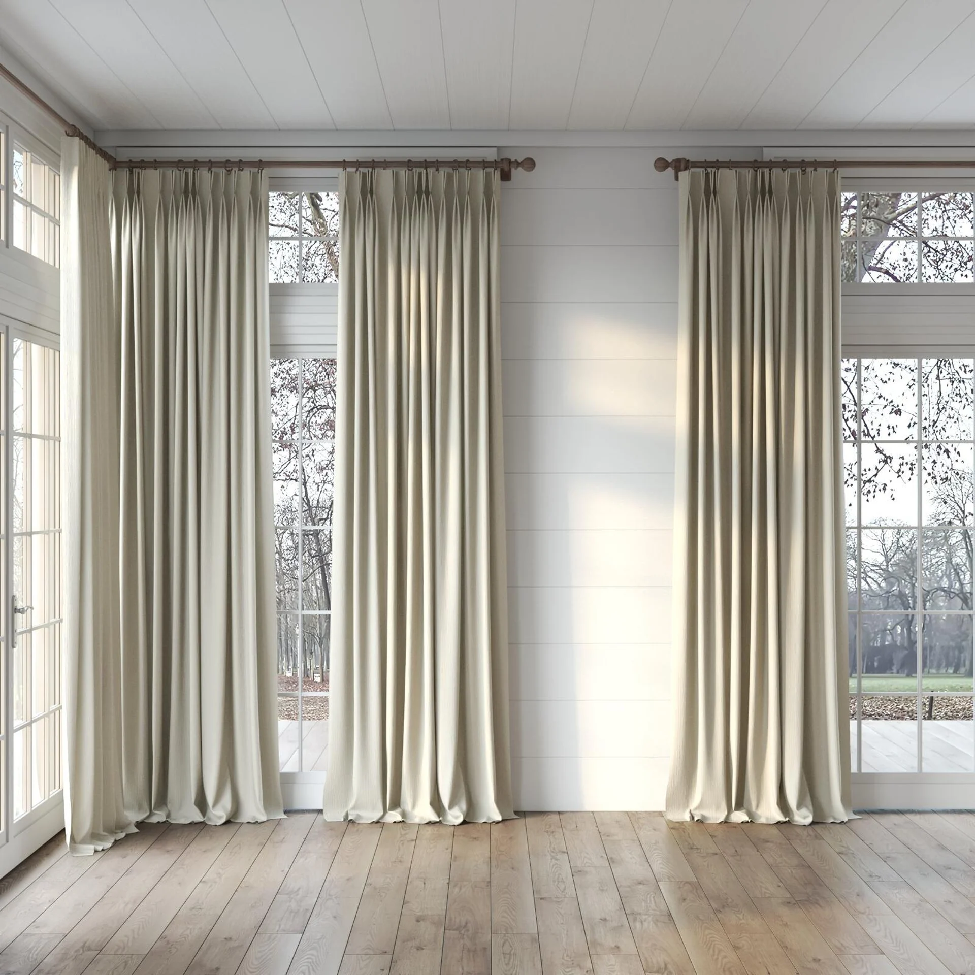 Full view of Northstar Marble, puddled, on curtain rod