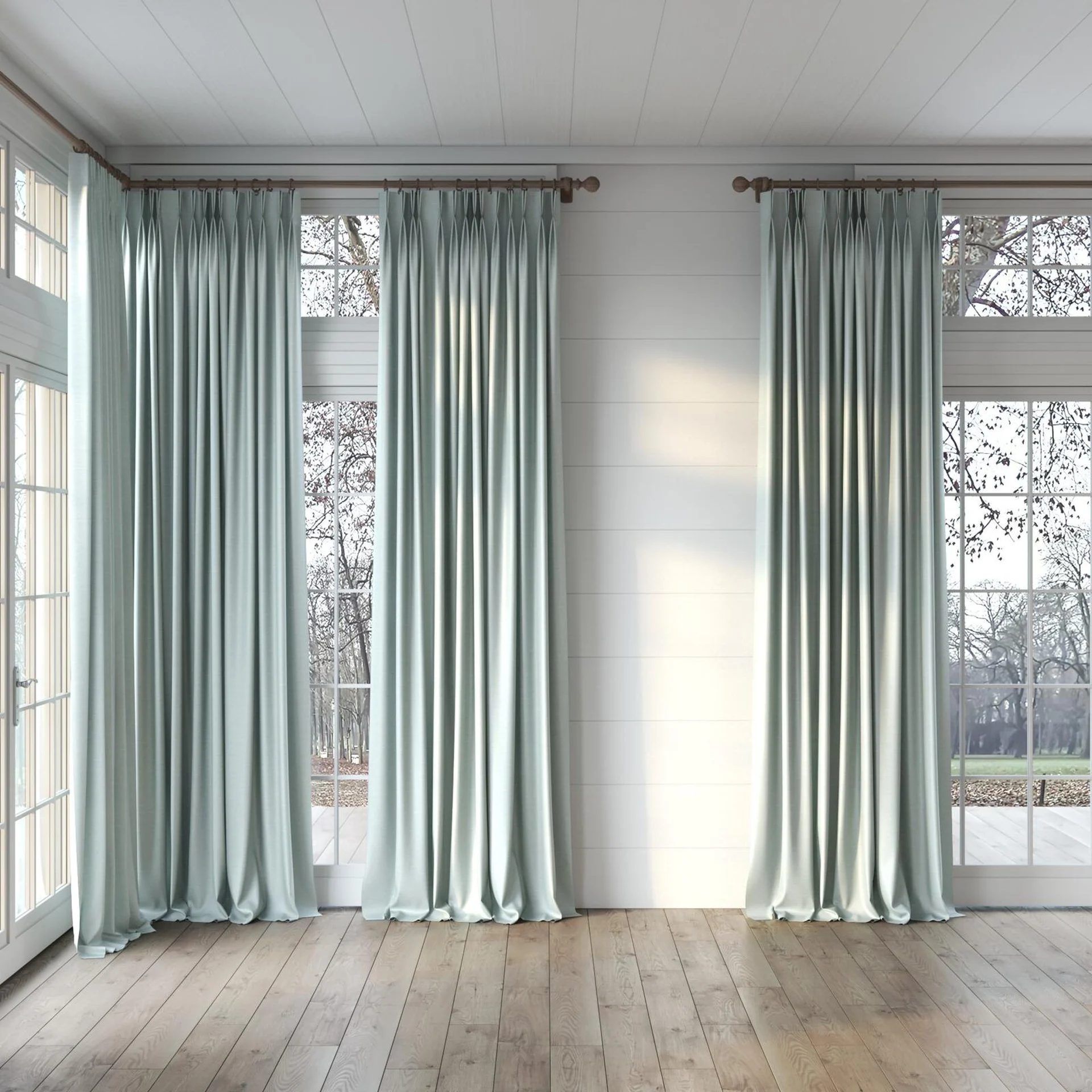 Full view of Silky Reef, puddled, on curtain rod