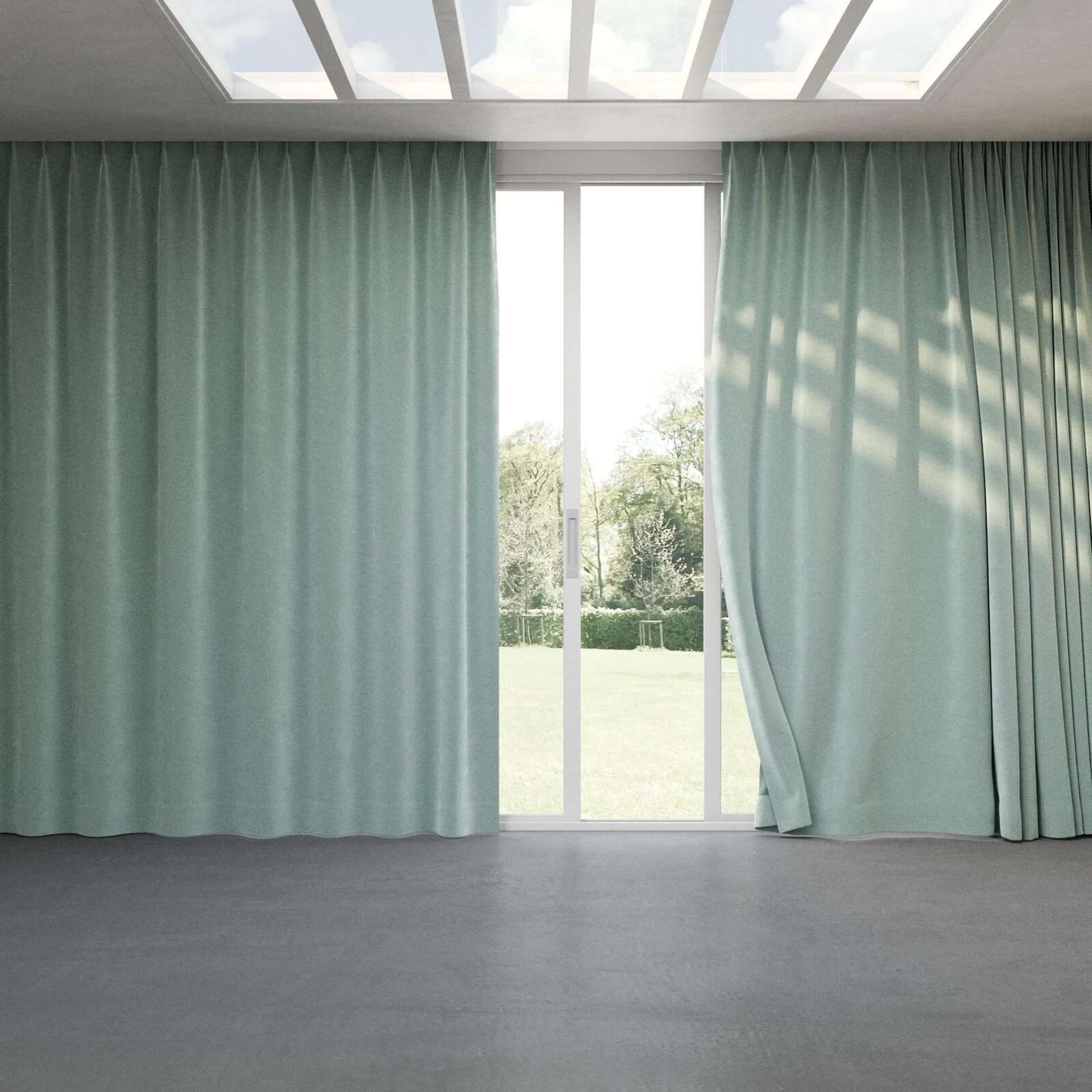 Full view of Geneva Mineral, pinch pleat