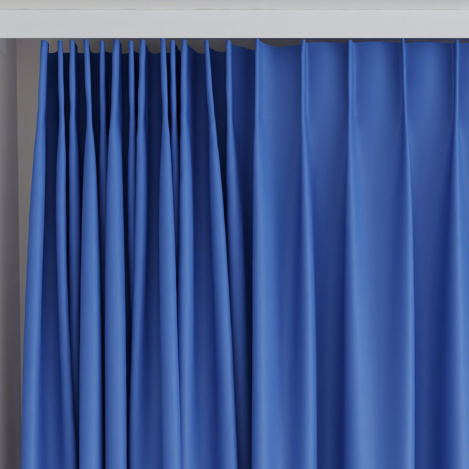 Top view of Ultra Dim Indigo, on curtain rail