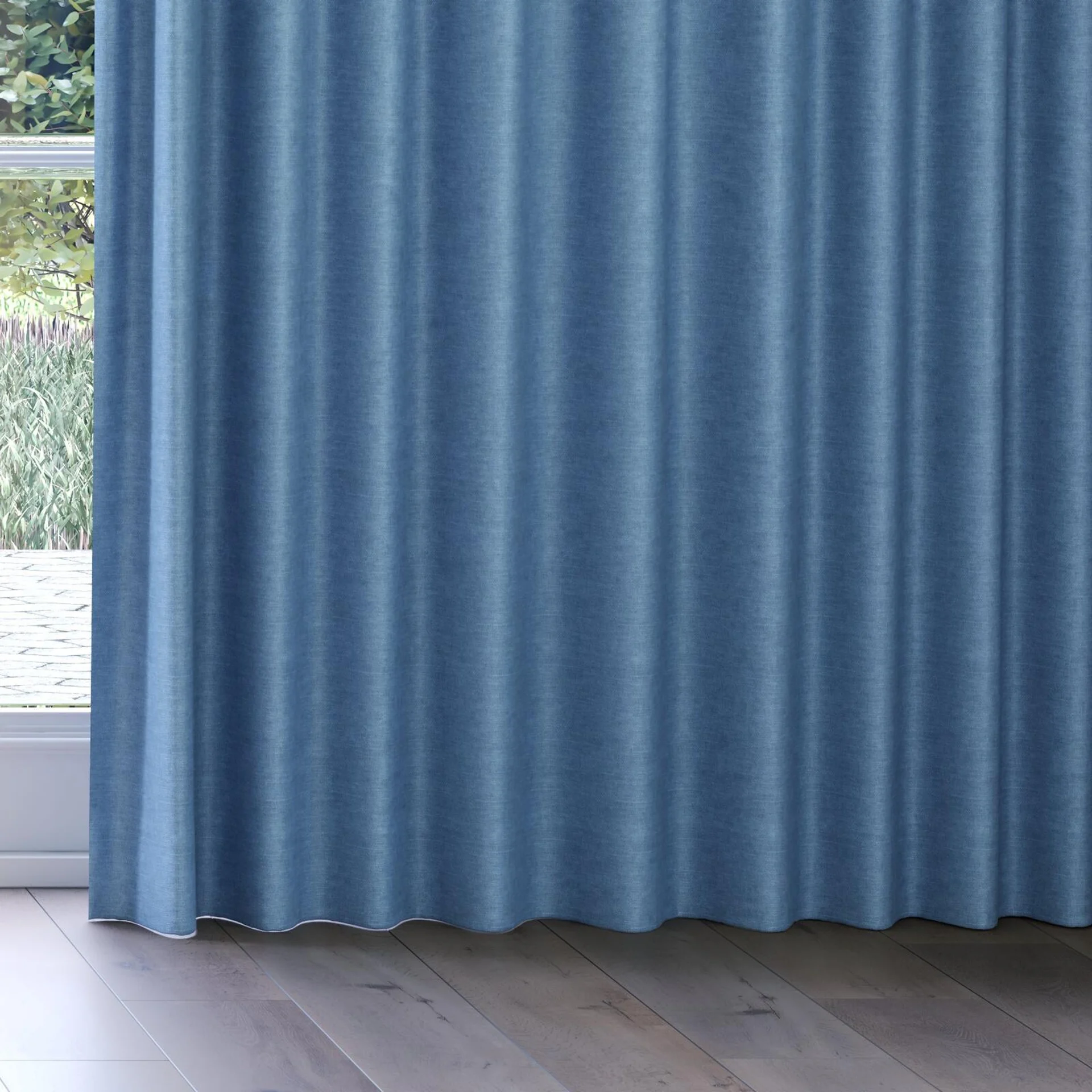 Bottom view of Colourwash Cobalt, on curtain rail