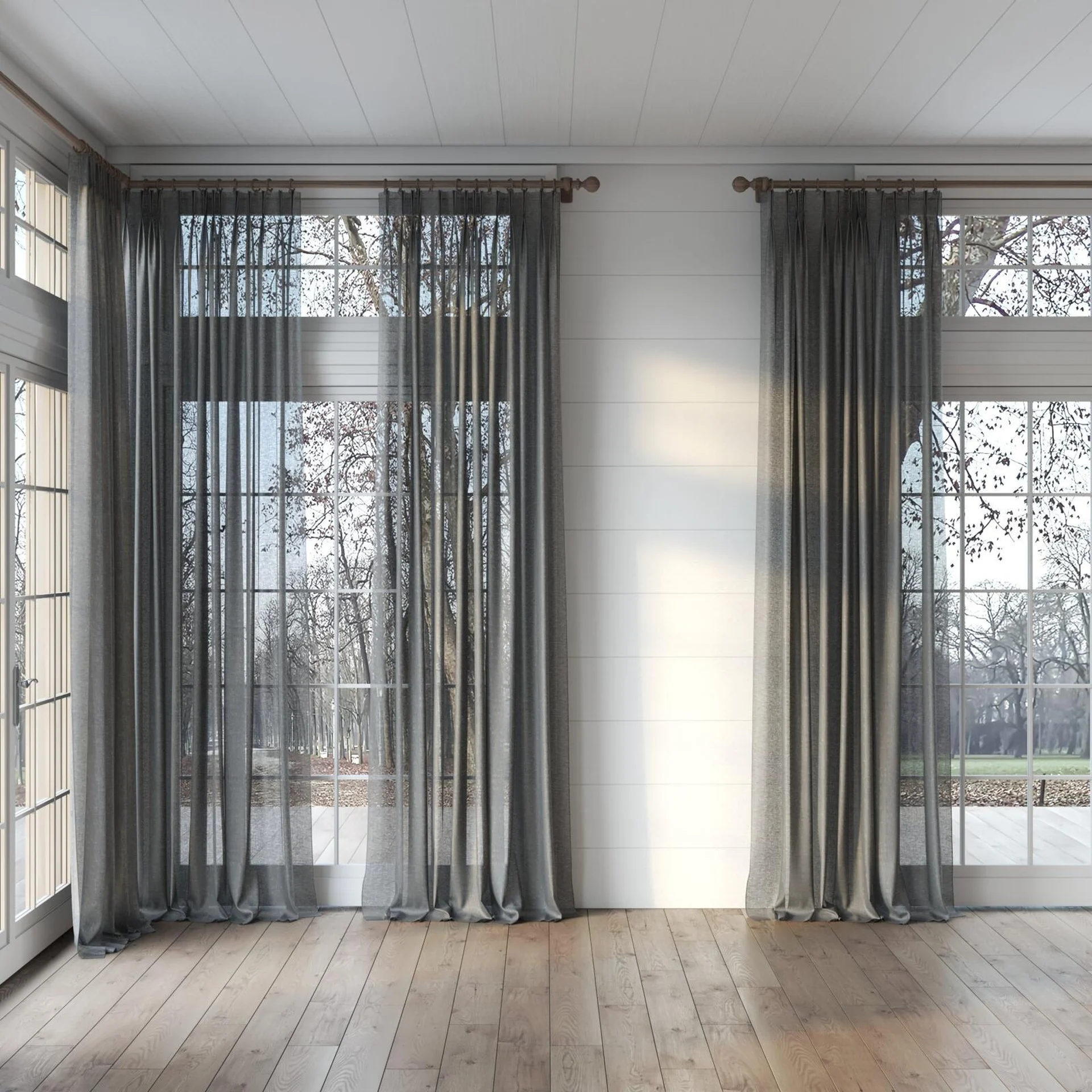 Full view of Laconia Air Granite, puddled, on curtain rod