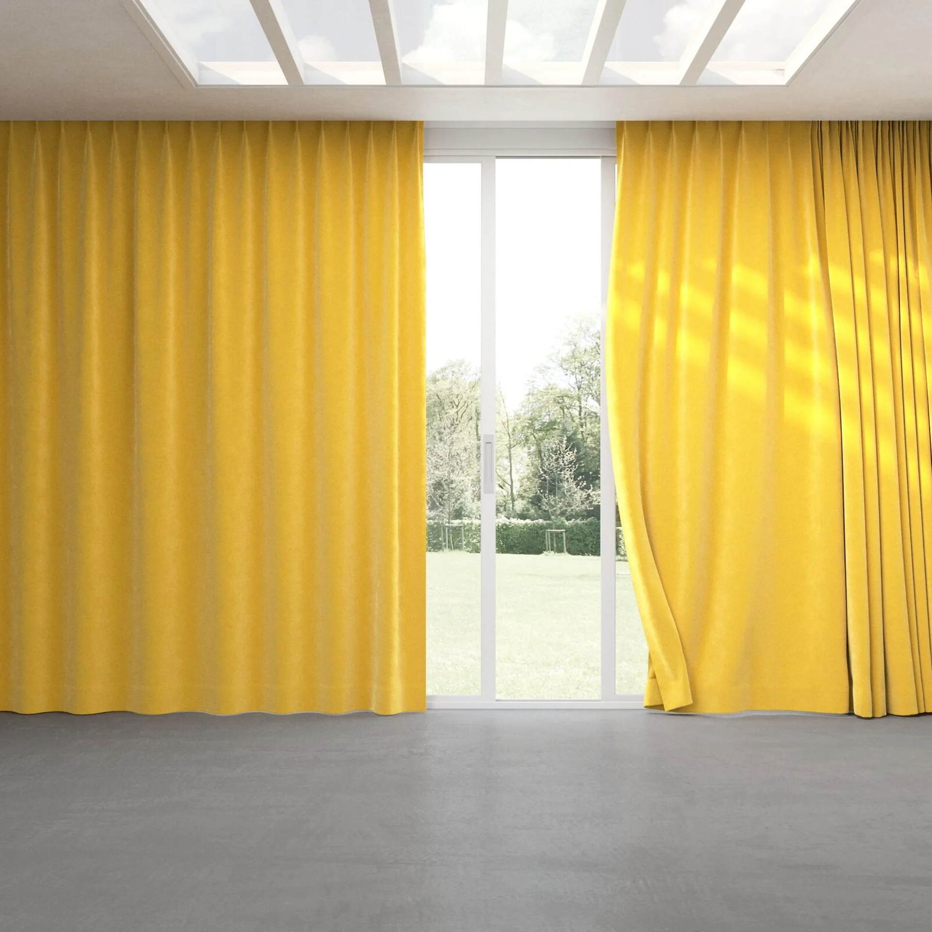 Full view of Lux Velvet Saffron 8204, pinch pleat