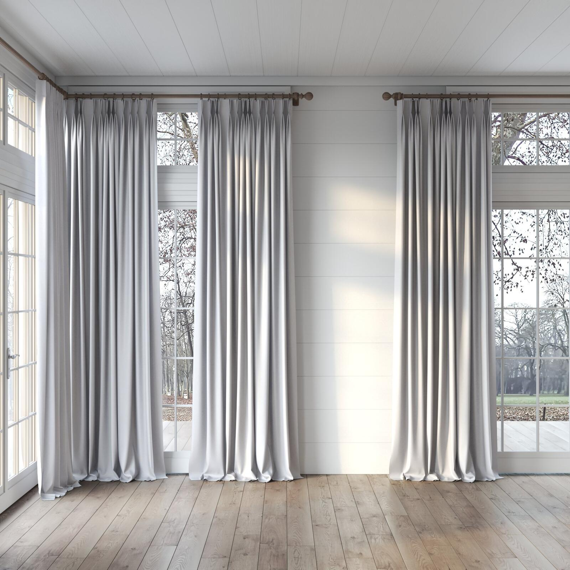 Full view of Re Delis Silver, puddled, on curtain rod