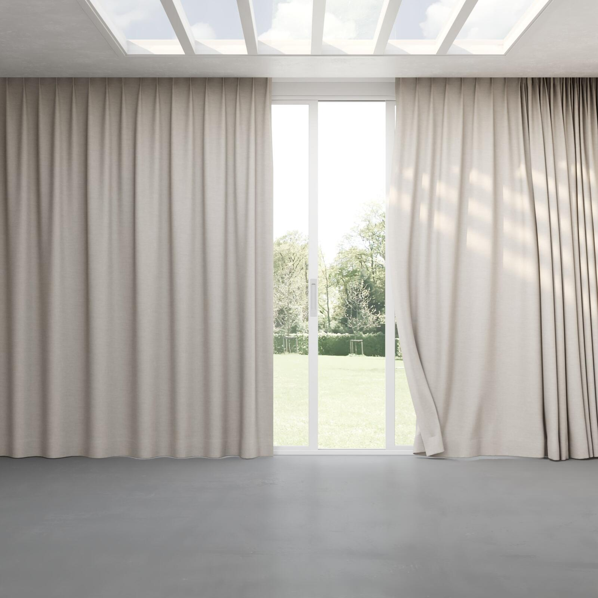 Full view of Drama Limestone, pinch pleat