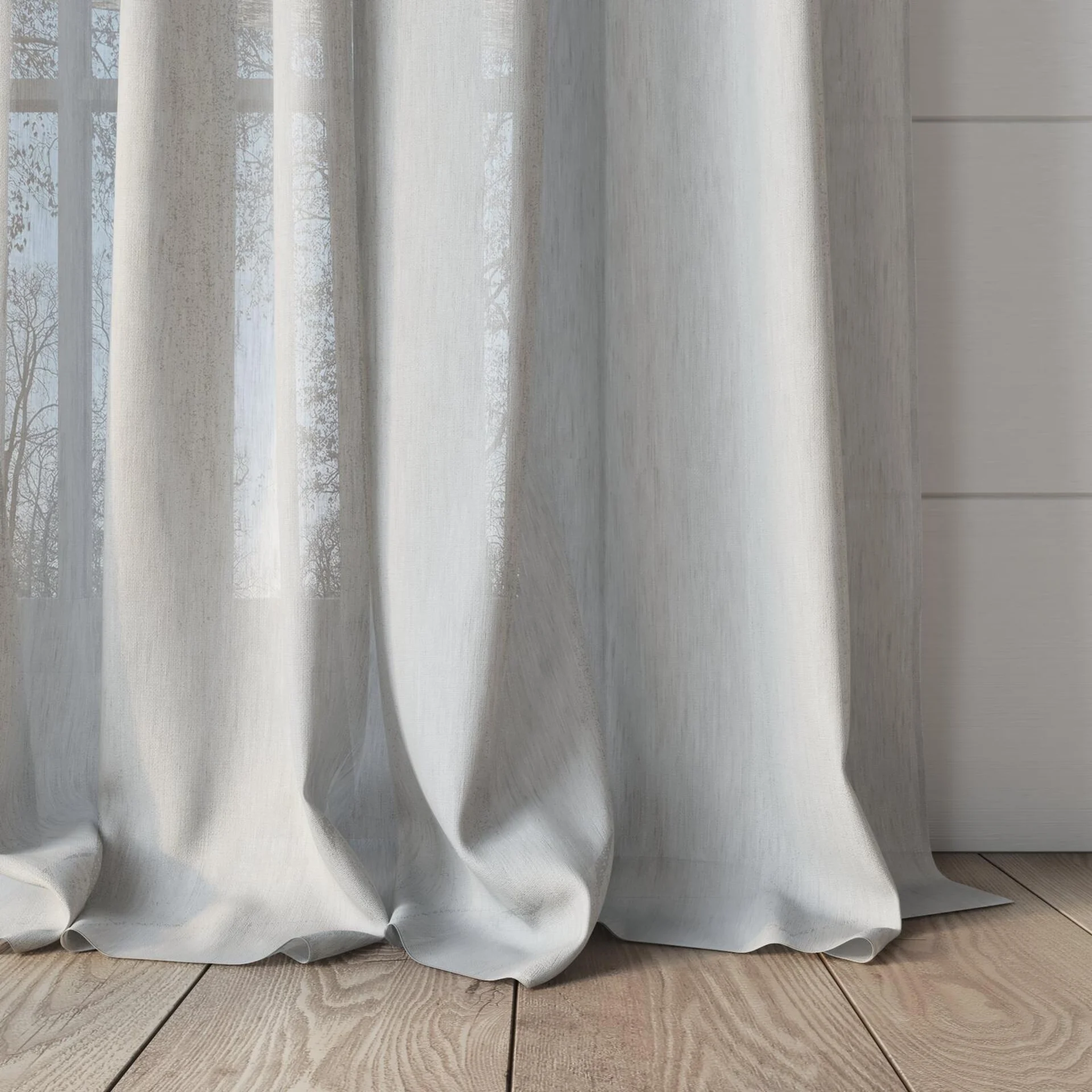 Bottom view of Balance Cloud, puddled, on curtain rod