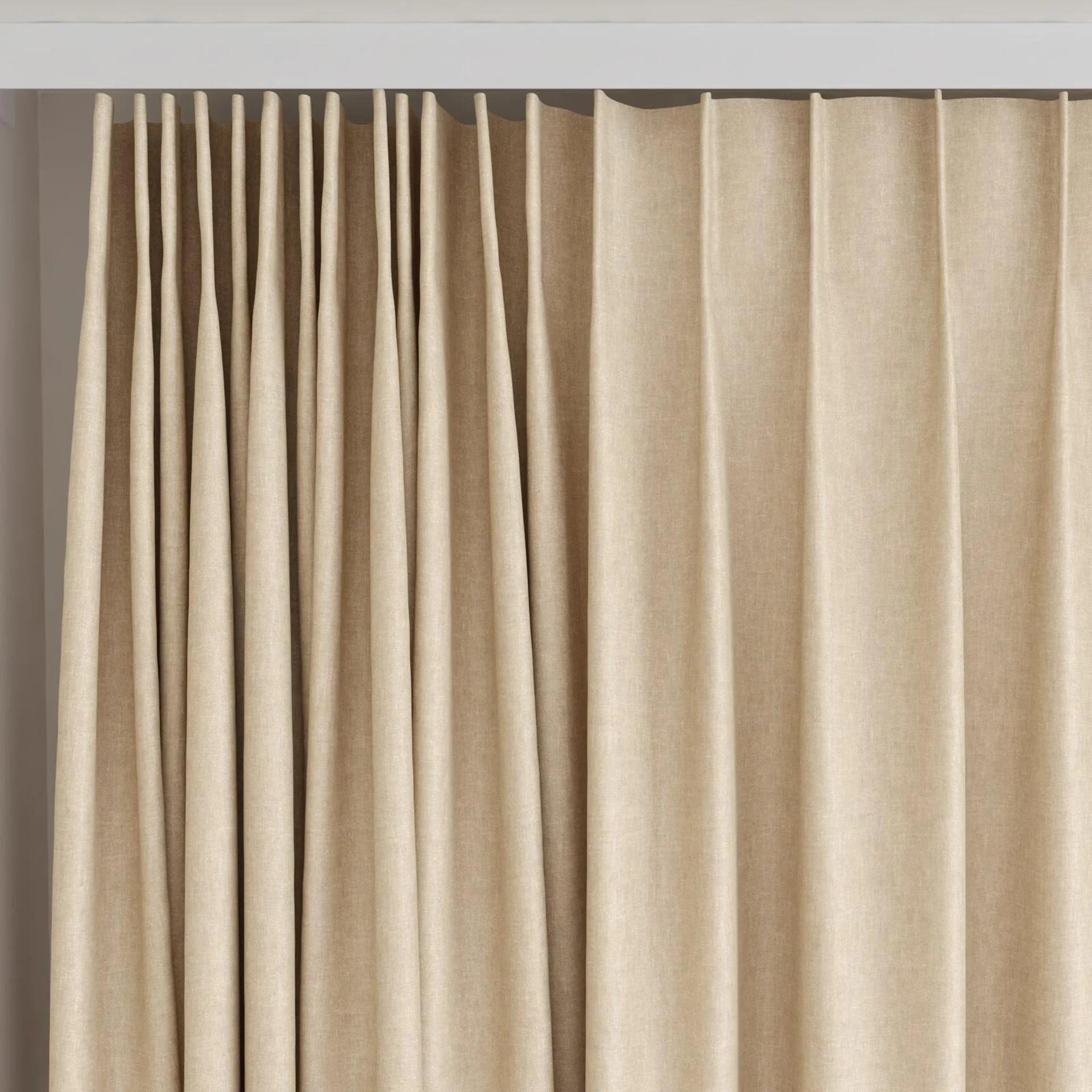 Top view of Hometown Beige, on curtain rail