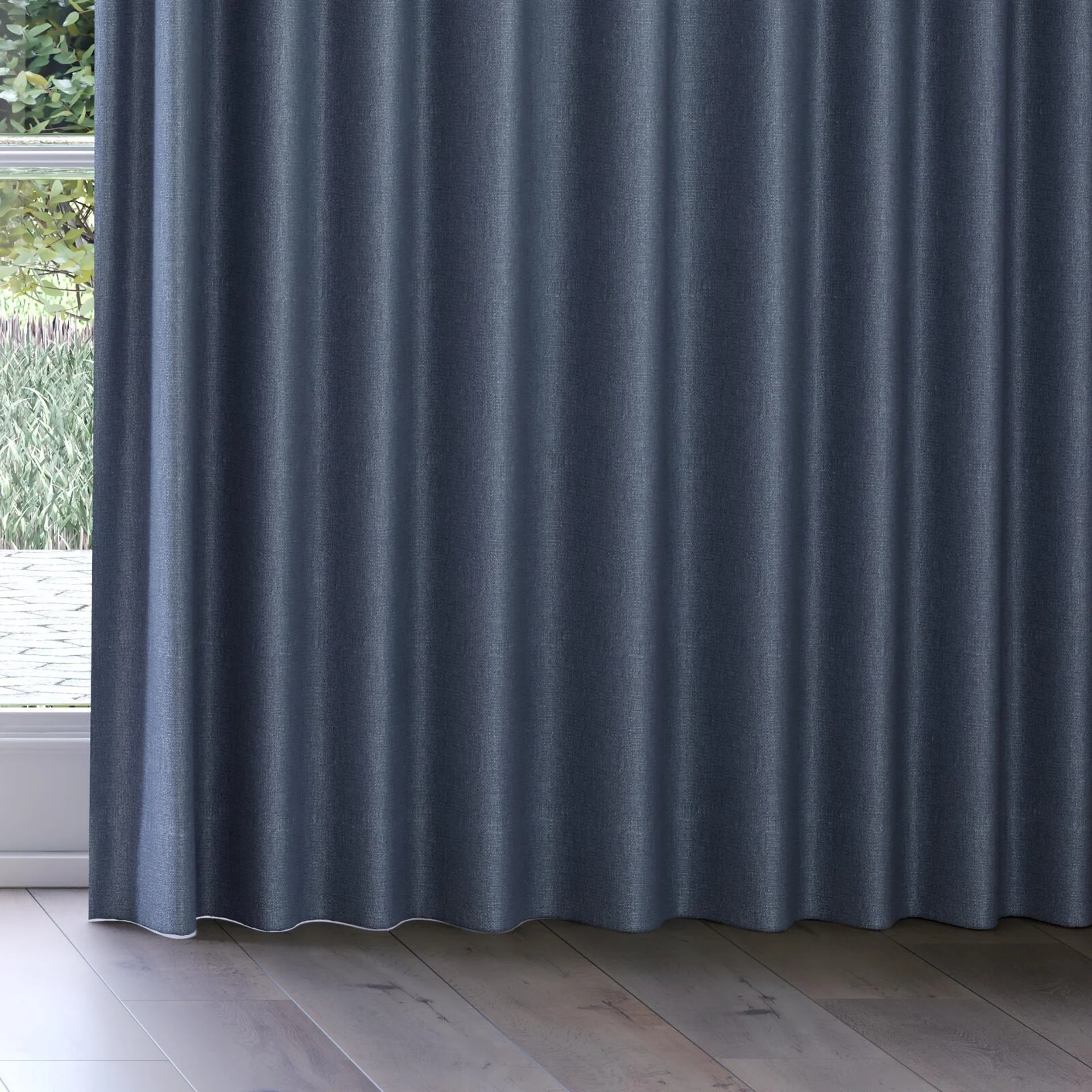 Bottom view of Gent Denim, on curtain rail