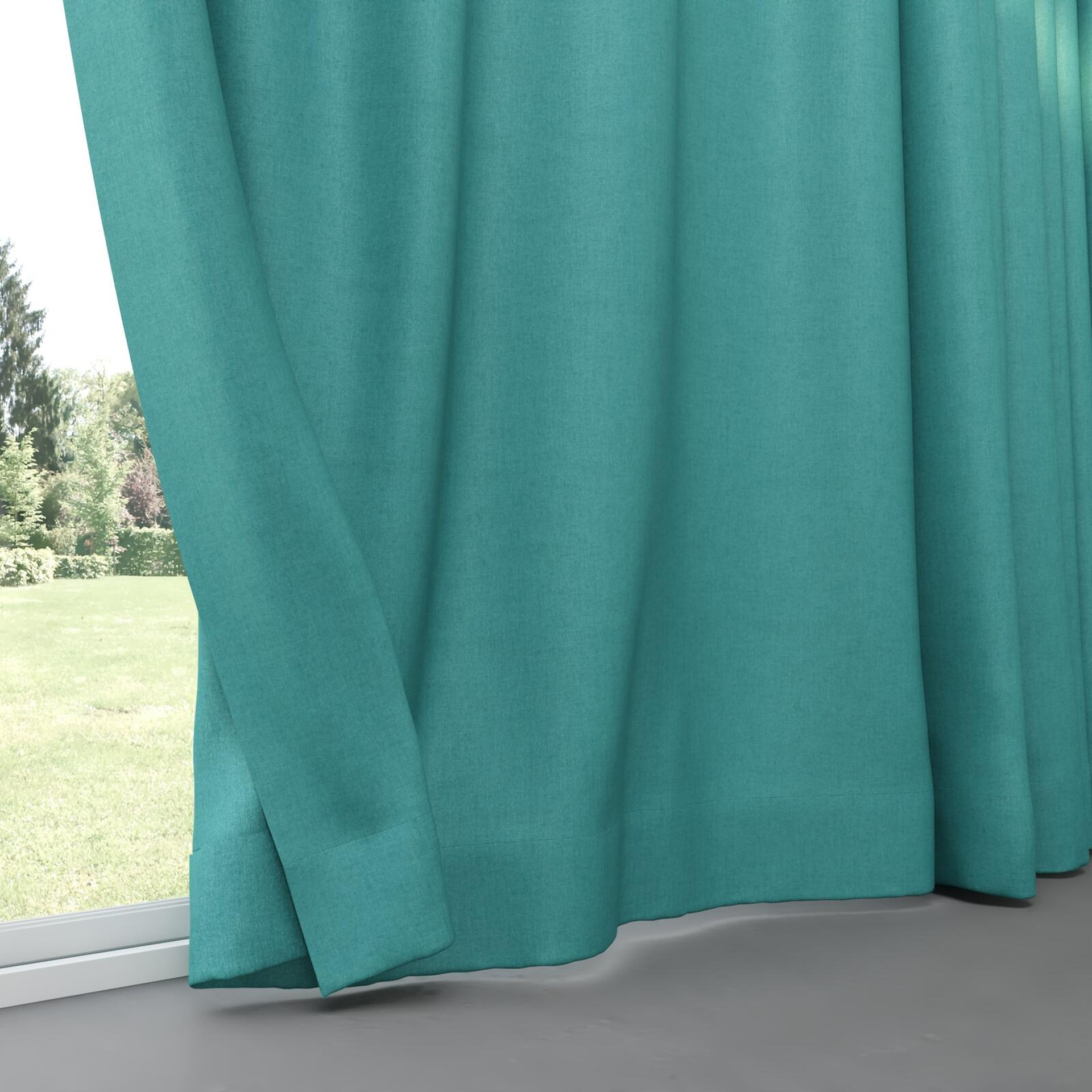 Bottom view of Cushy Teal, pinch pleat