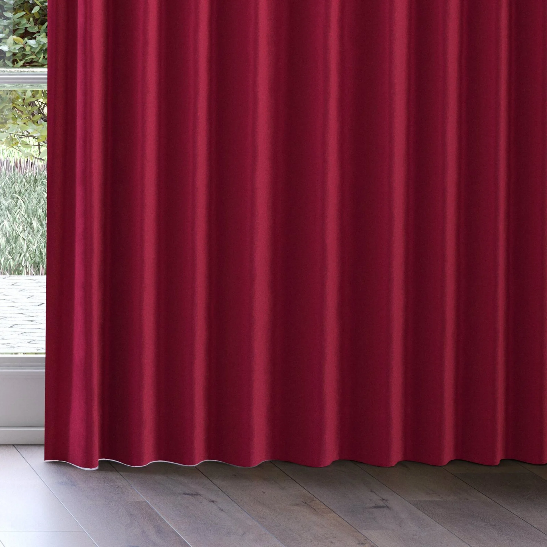 Bottom view of Velvelux Bordeaux, on curtain rail