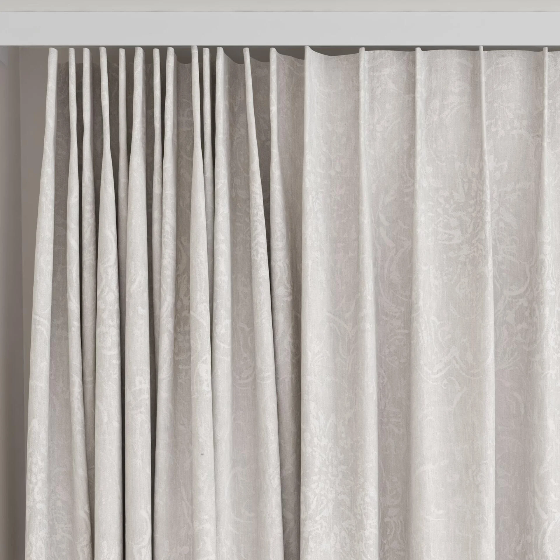 Top view of Azulejo Linen, on curtain rail