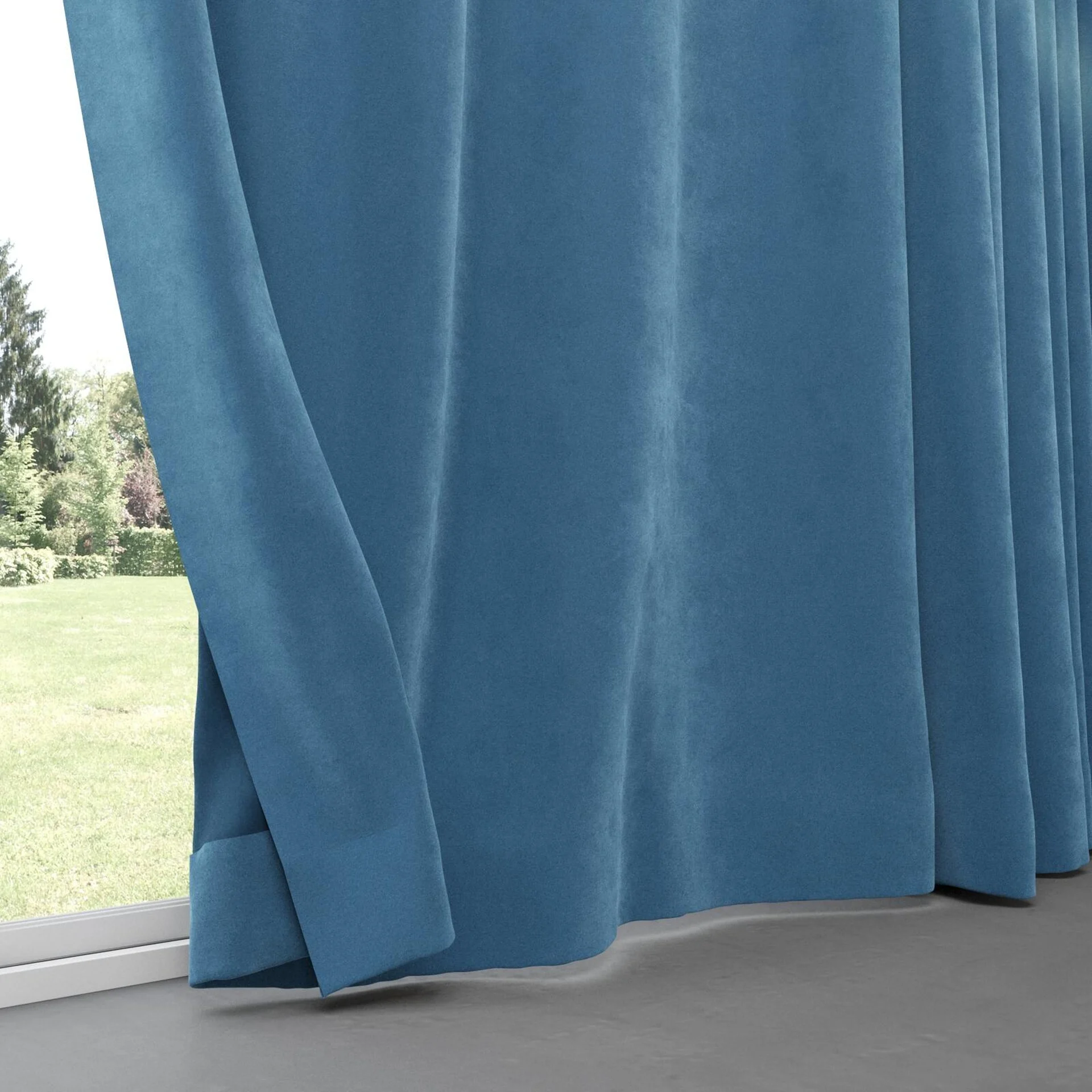 Bottom view of Lux Velvet Azure 8817, pinch pleat