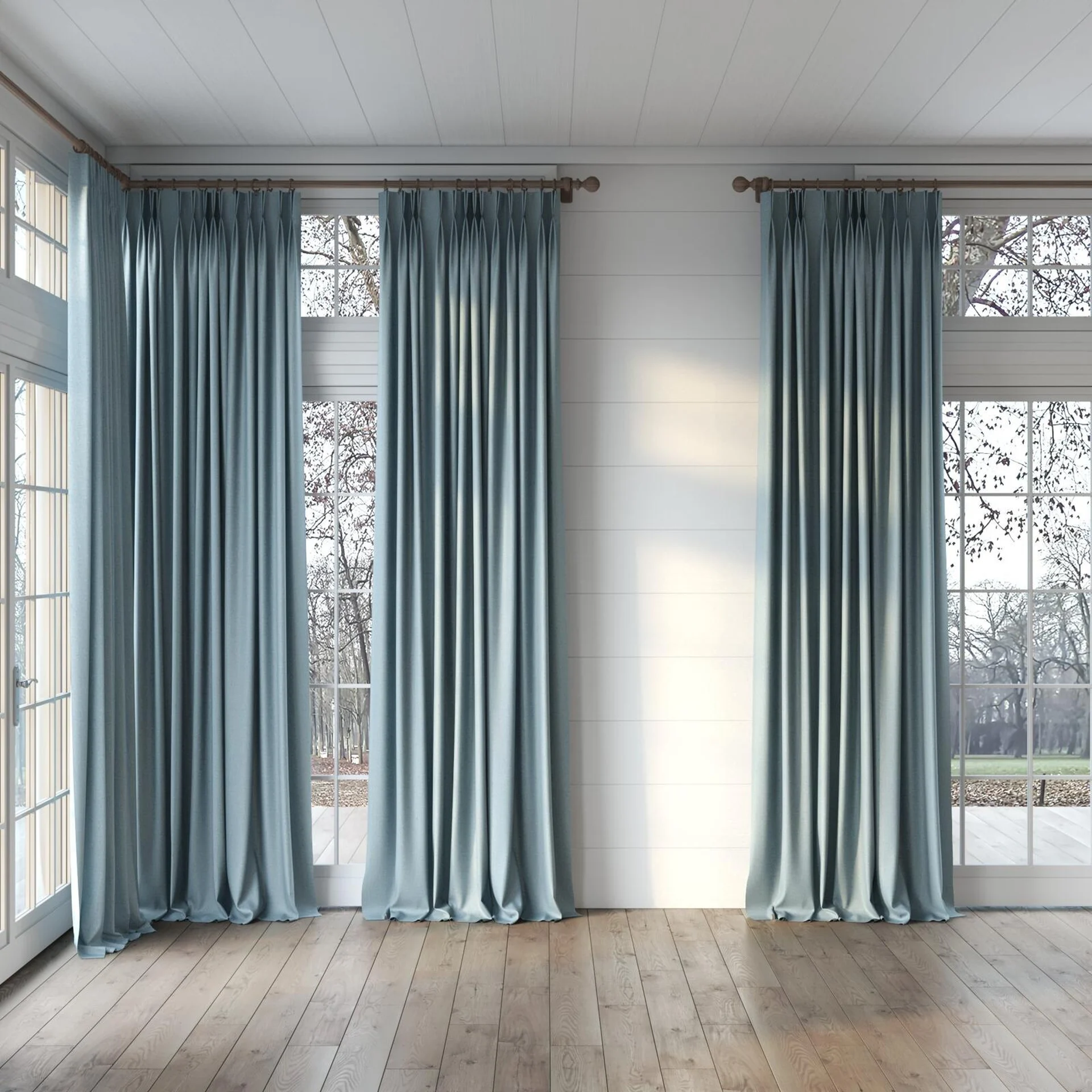 Full view of Re-New Azure, puddled, on curtain rod
